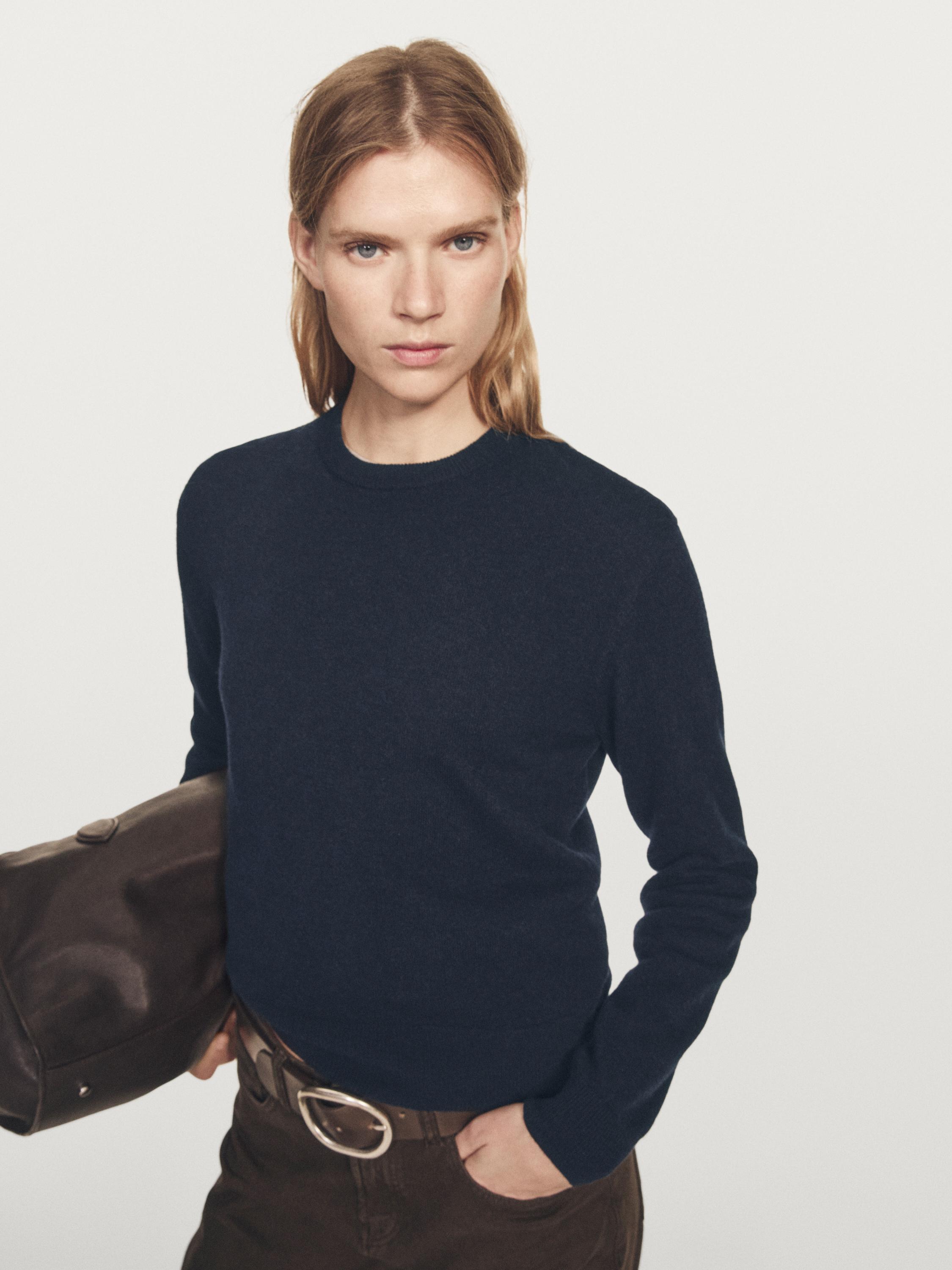 Wool blend crew neck knit sweater