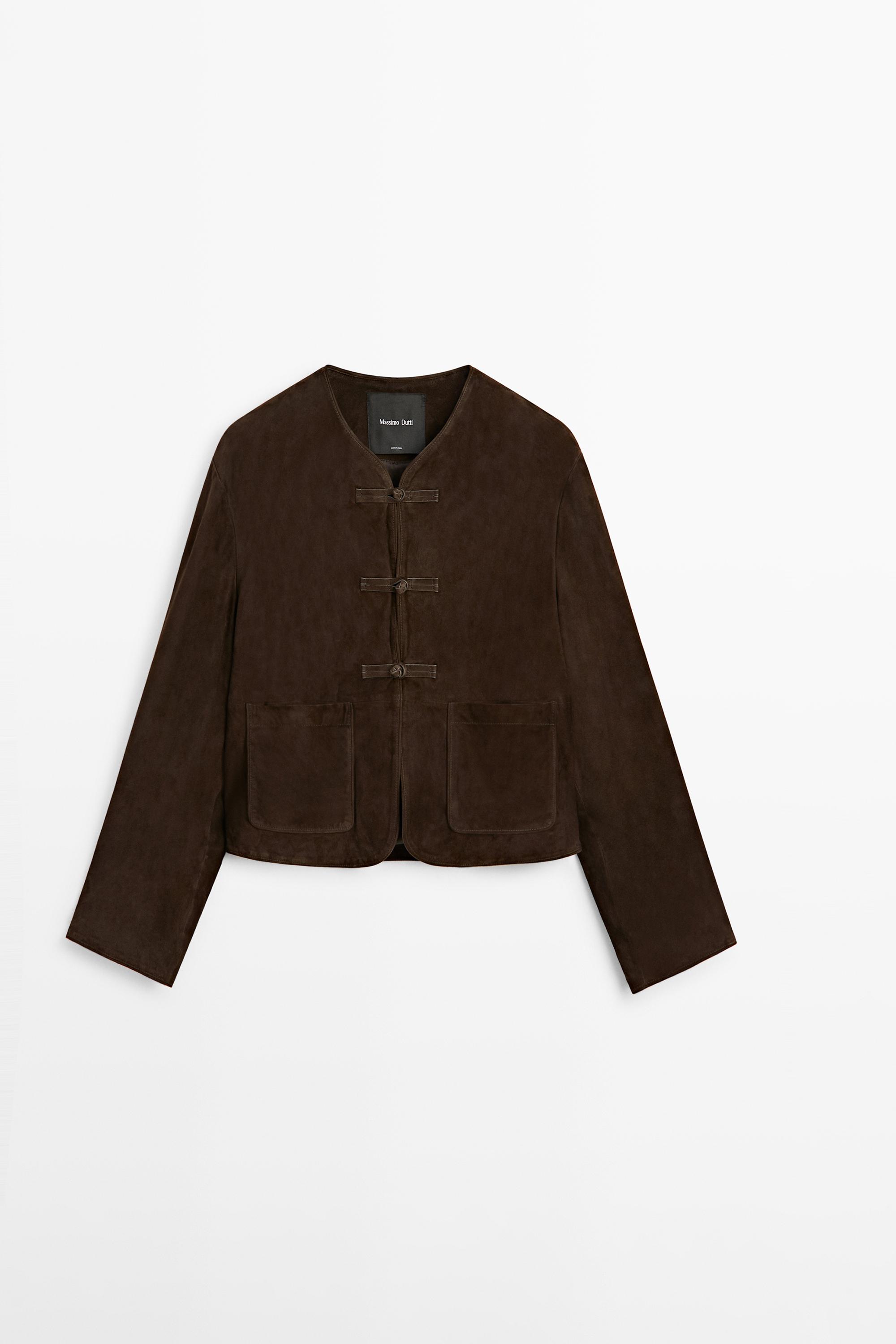 Short suede leather jacket — BROWN