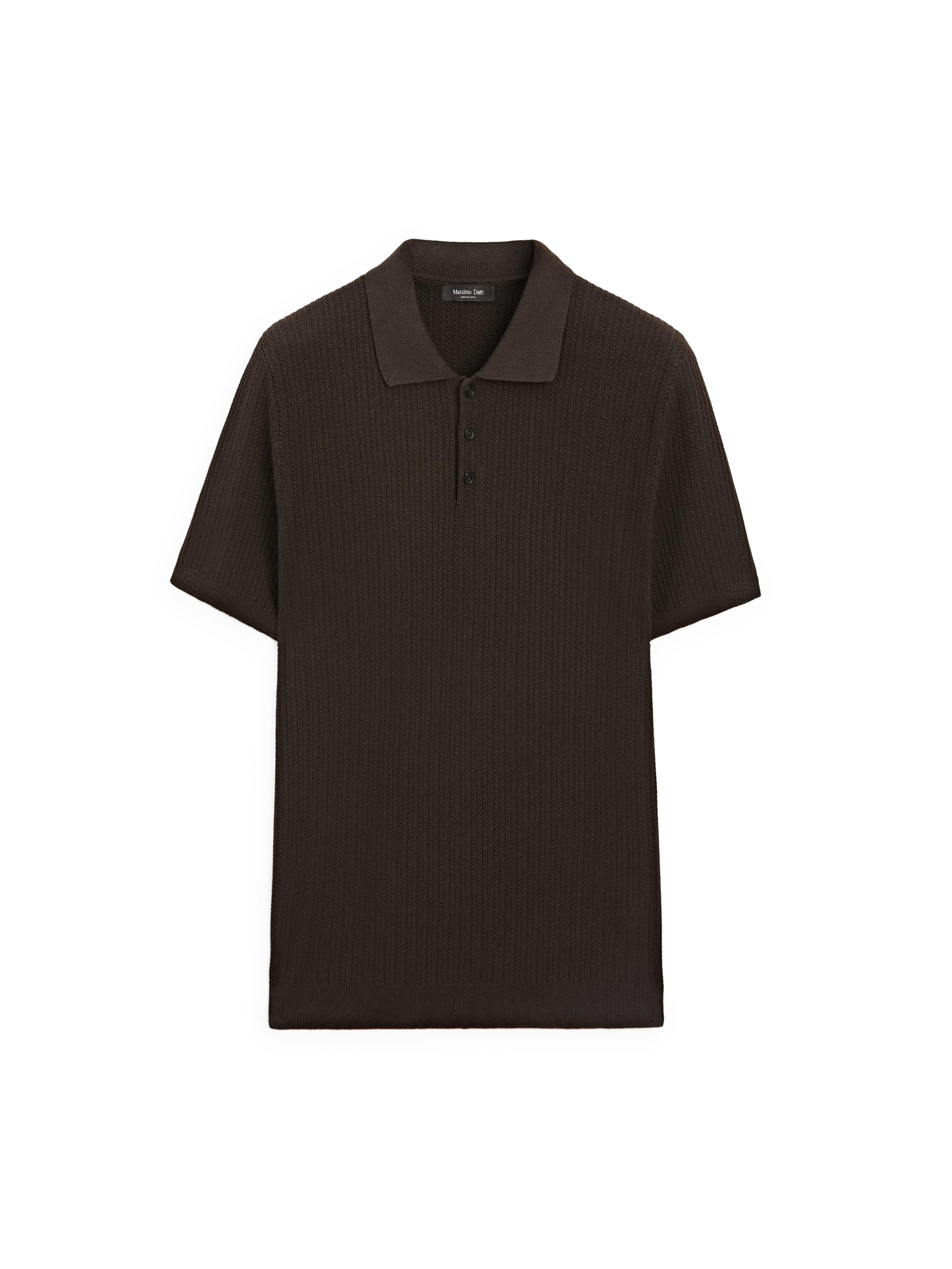 100% cotton textured knit polo sweater — BROWN MARL