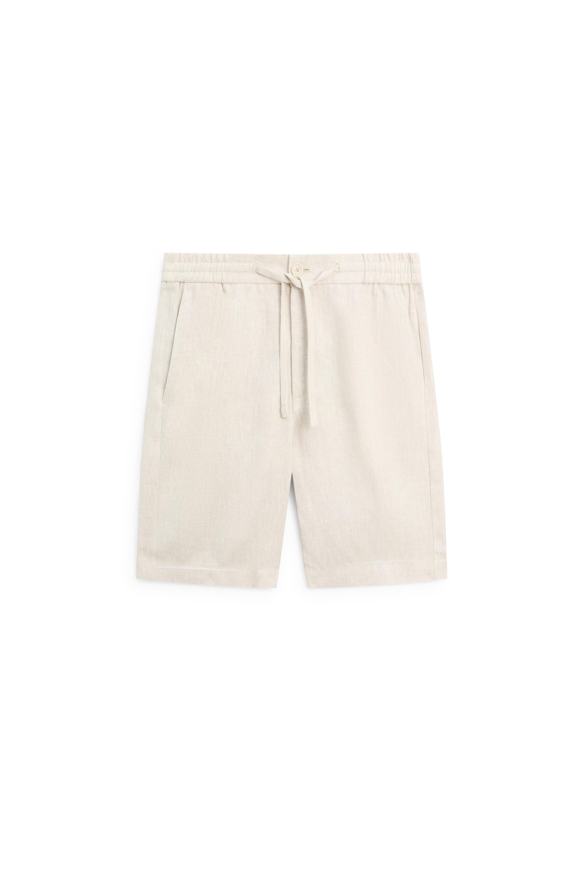 Linen Bermuda shorts with elasticated waistband — CREAM