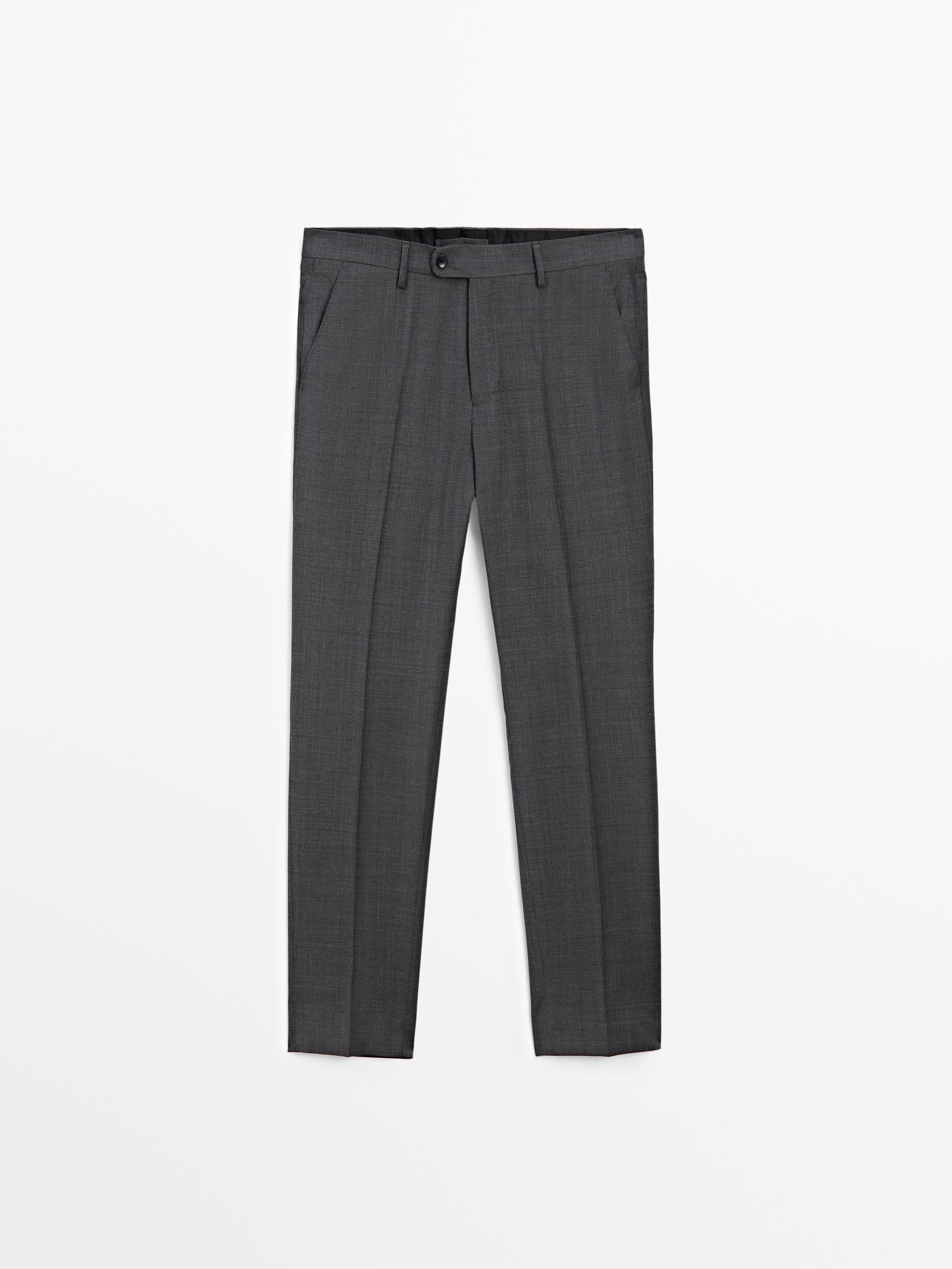 100% wool check suit trousers