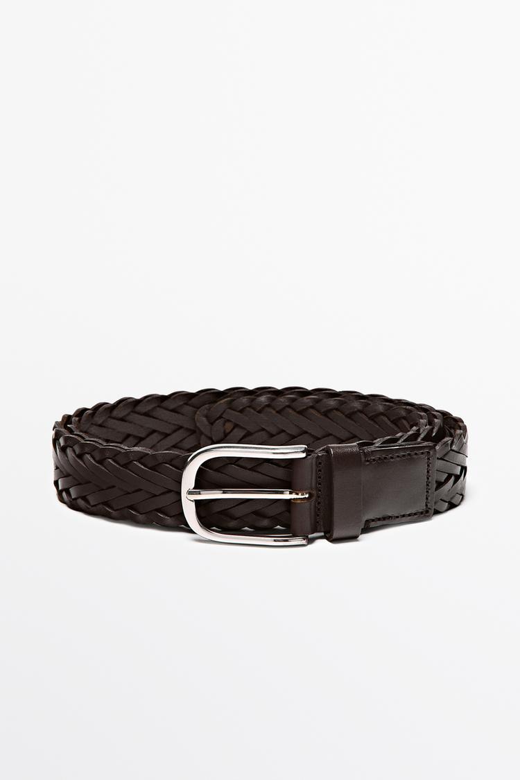 Braided leather belt — BROWN