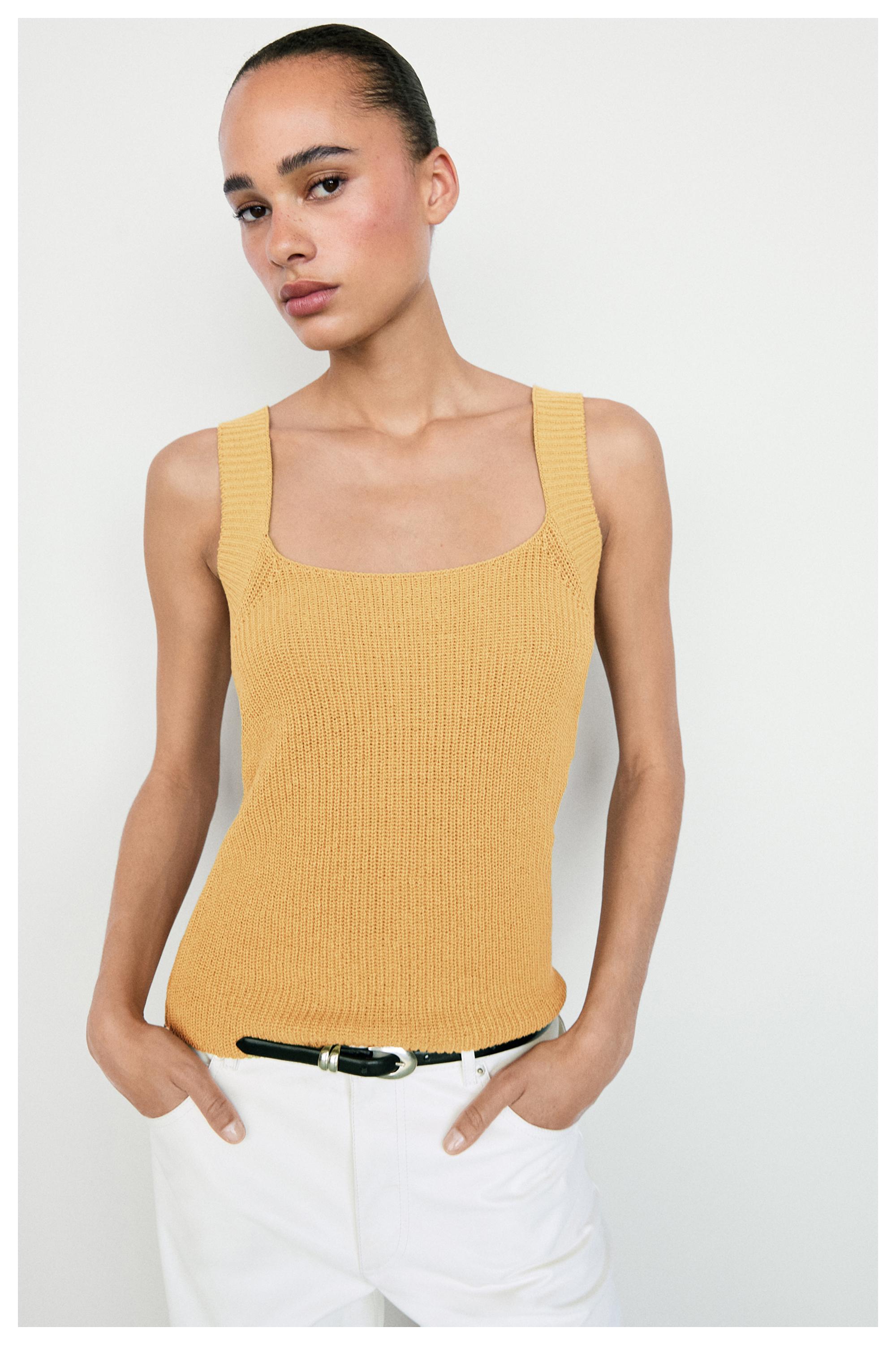 Ribbed knit tank top — MUSTARD YELLOW