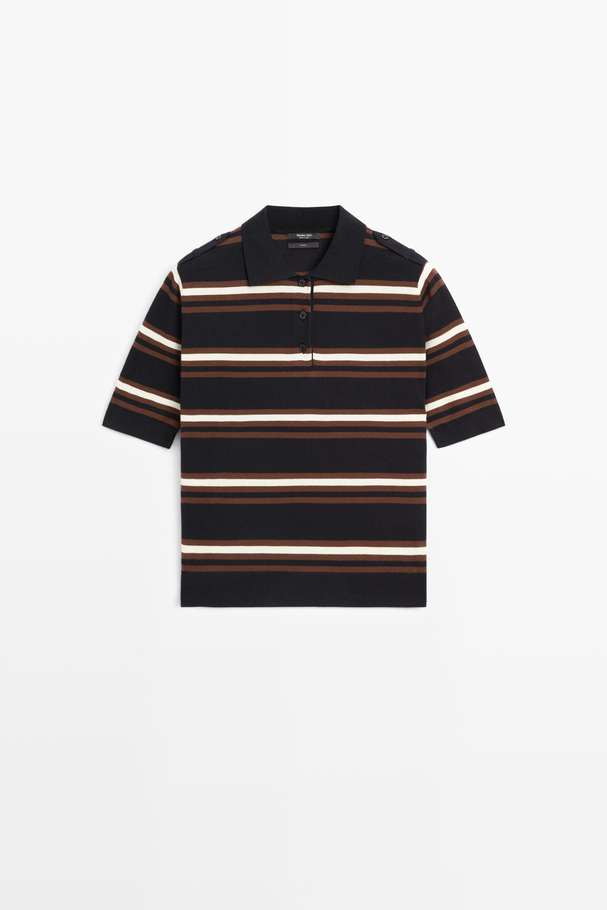 100% Cotton Striped Knit Polo — NAVY BLUE