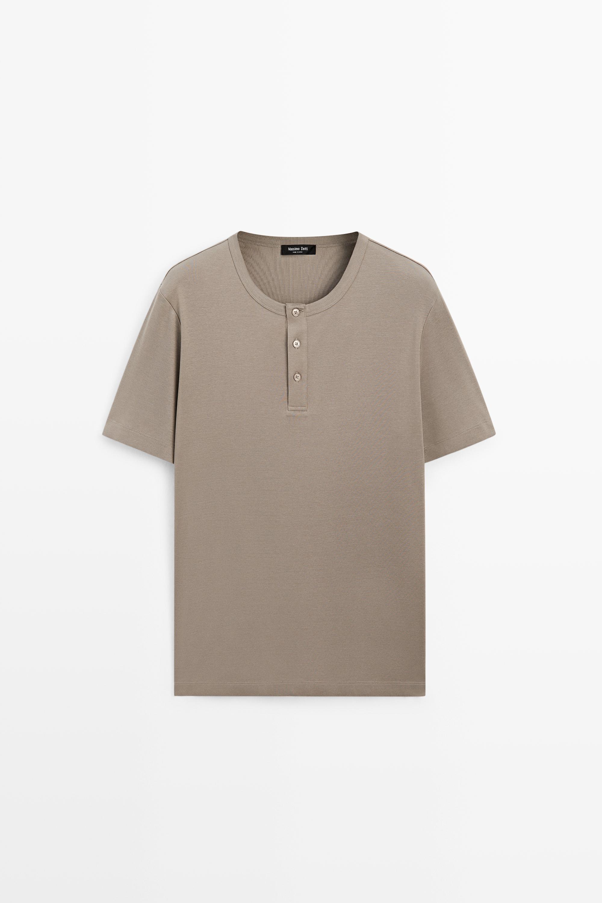 100% cotton henley T-shirt — BROWN