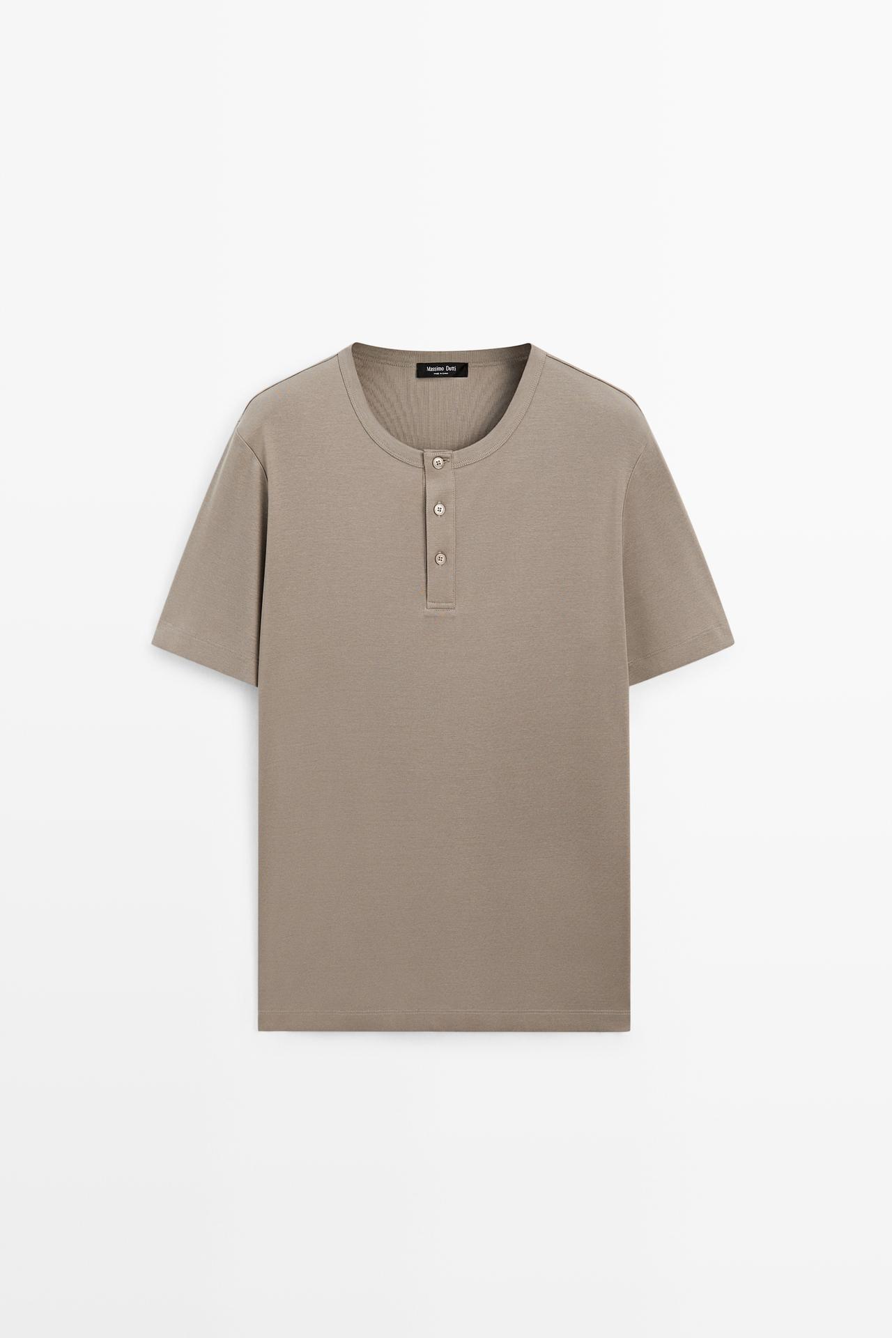 100% cotton henley T-shirt — BROWN