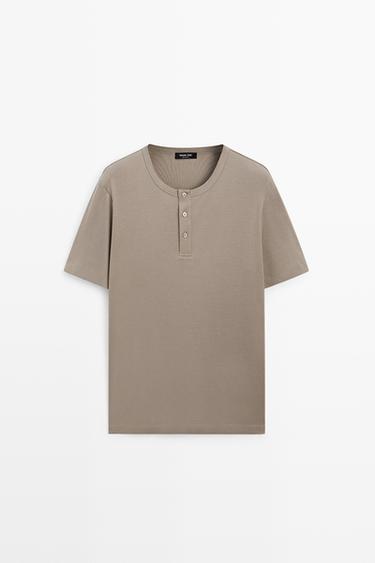 100% cotton henley T-shirt — BROWN 2