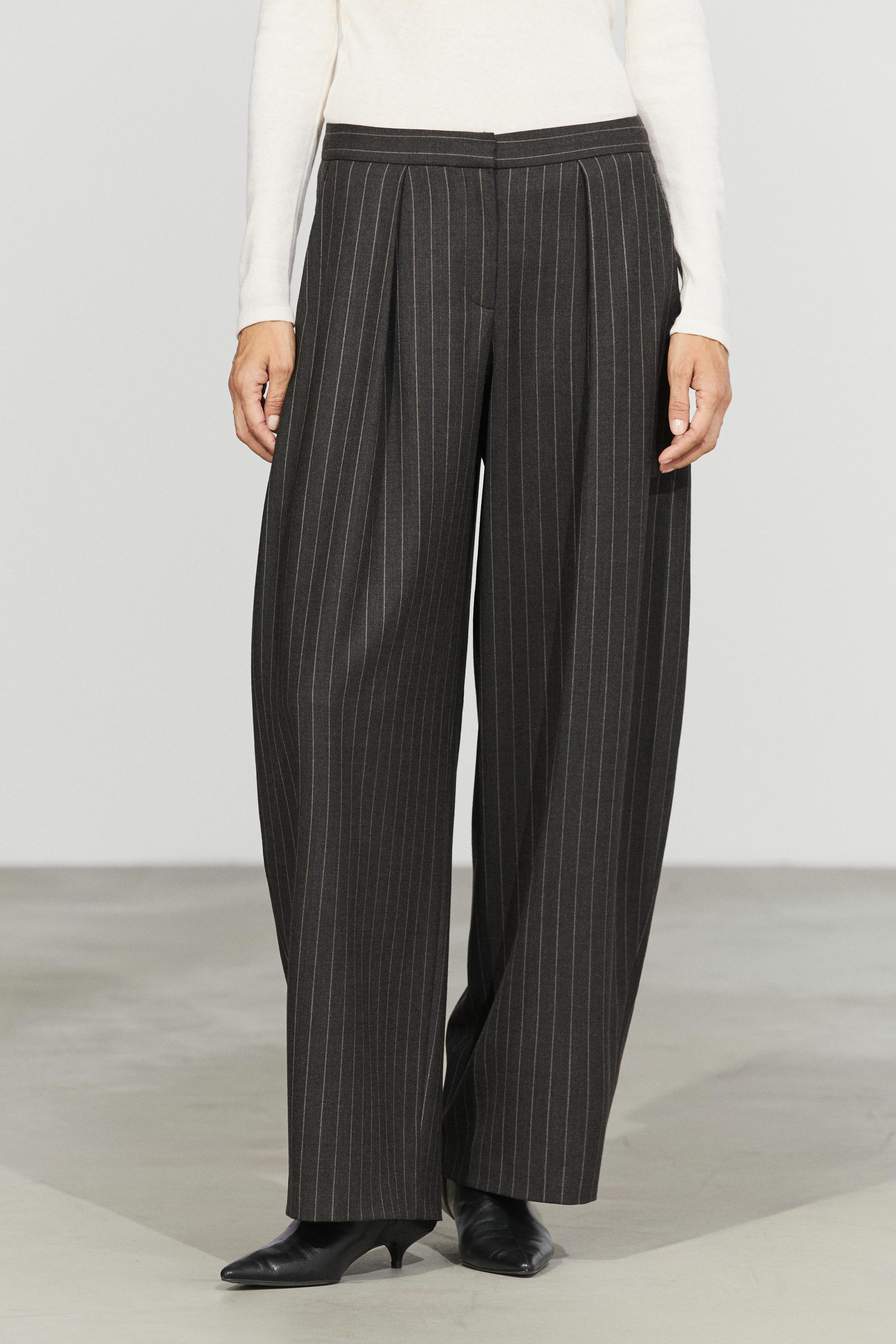 Wool blend striped wide-leg pants