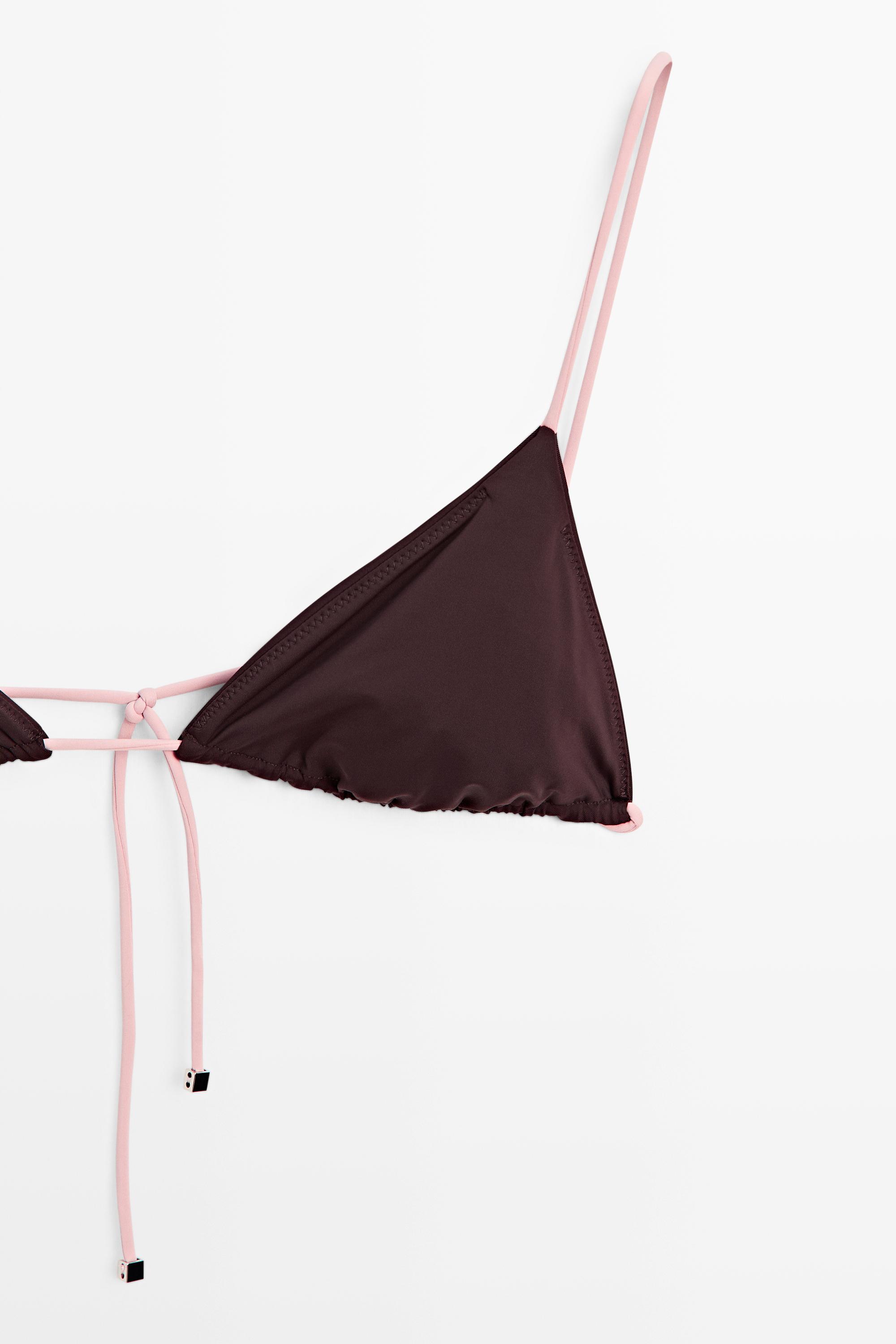 Contrast tie triangle bikini top — PALE PINK