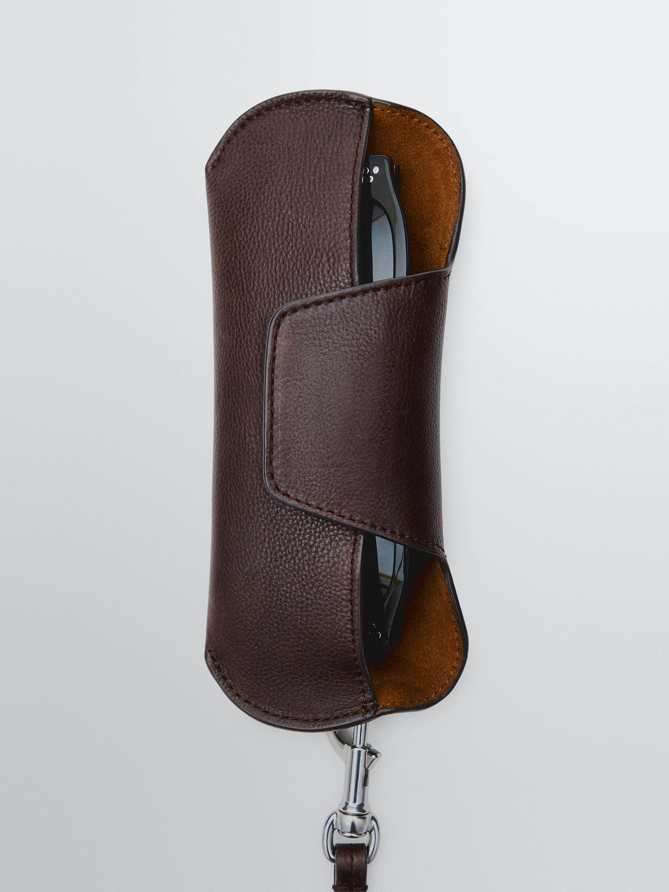 Nappa leather glasses case — BROWN