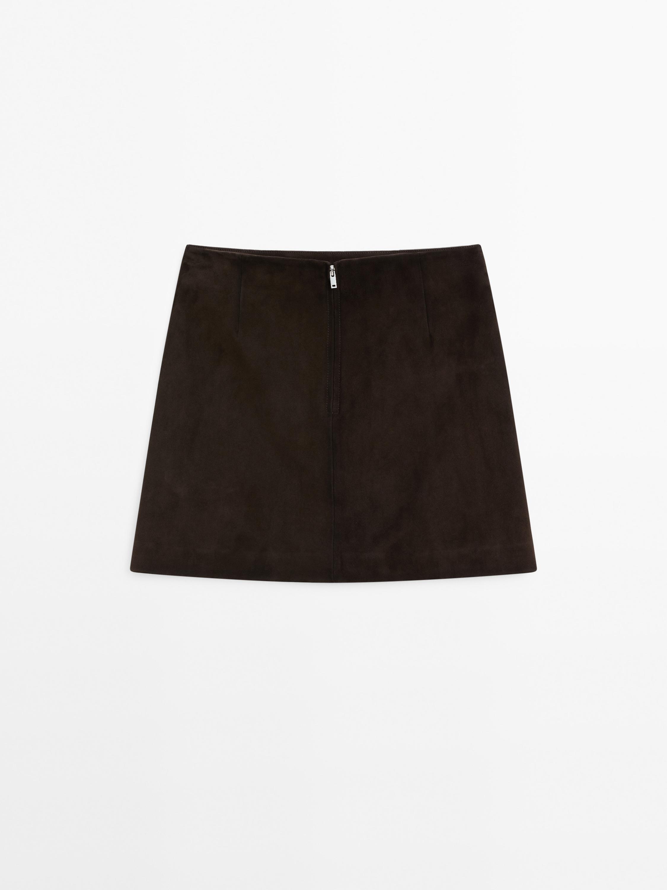 Suede leather mini skirt