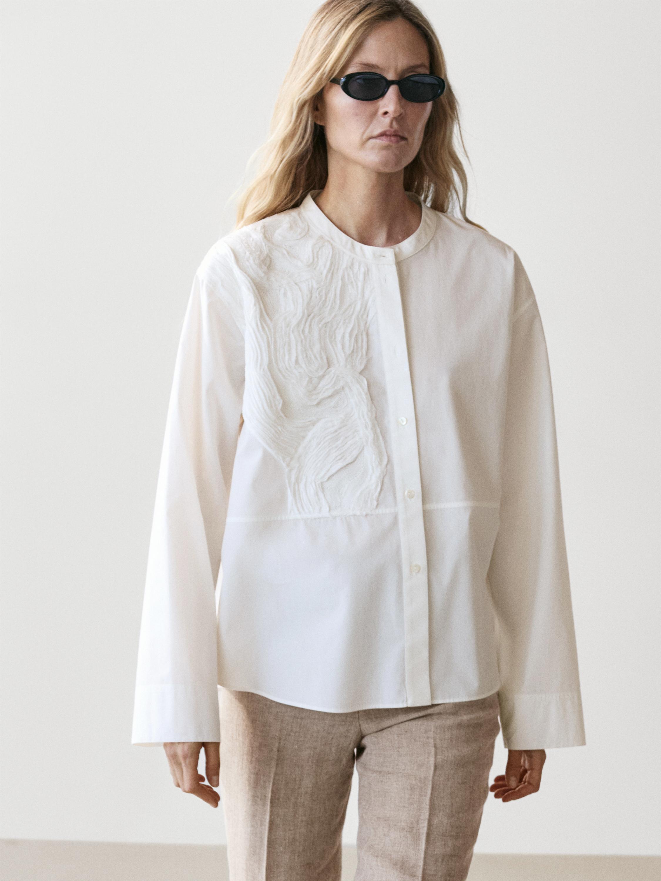 Cotton blend shirt with embroidered detail