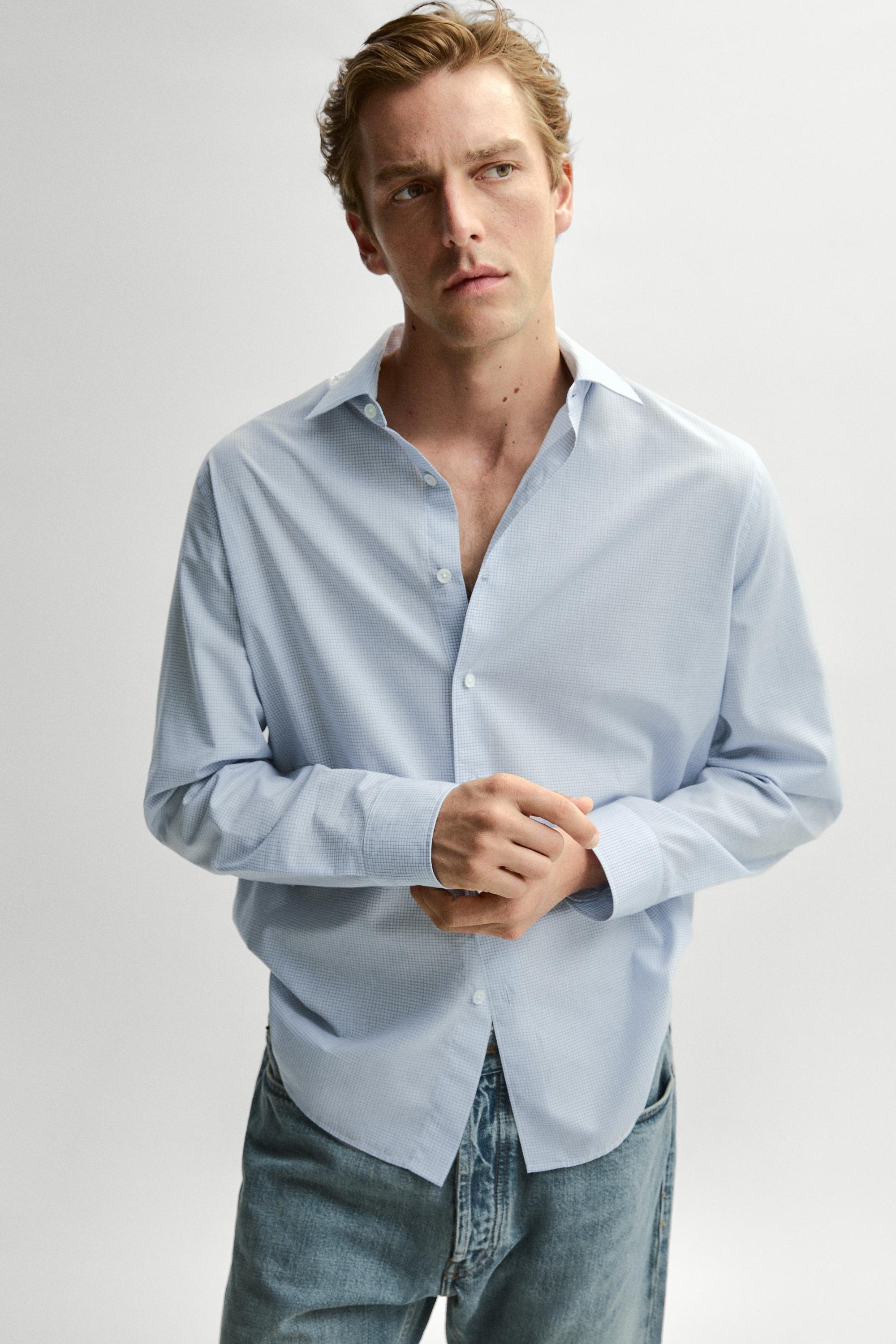 100% cotton regular fit plaid shirt — BLUE