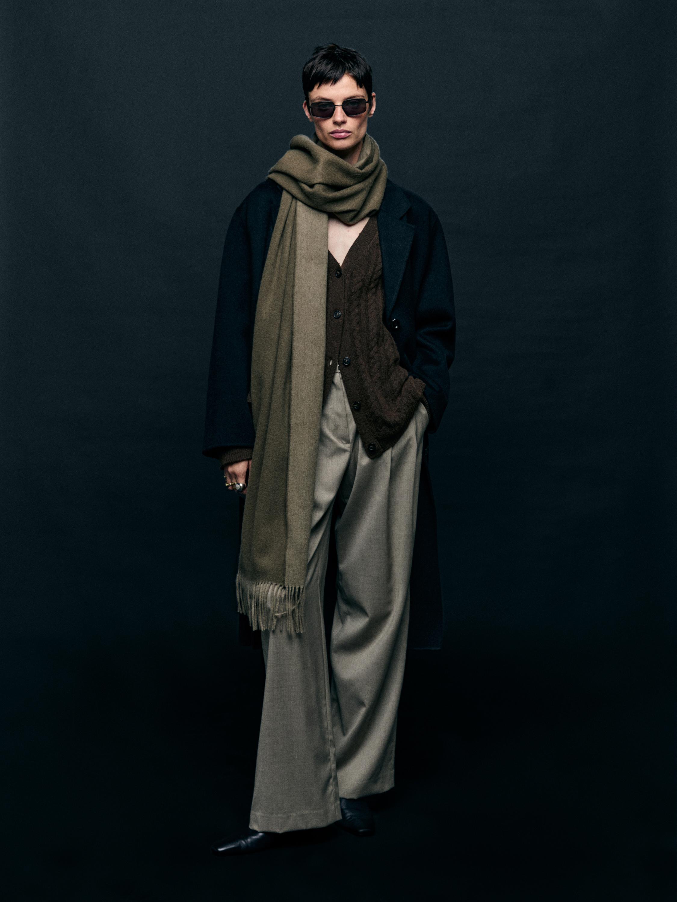 Wool blend cable-knit cardigan