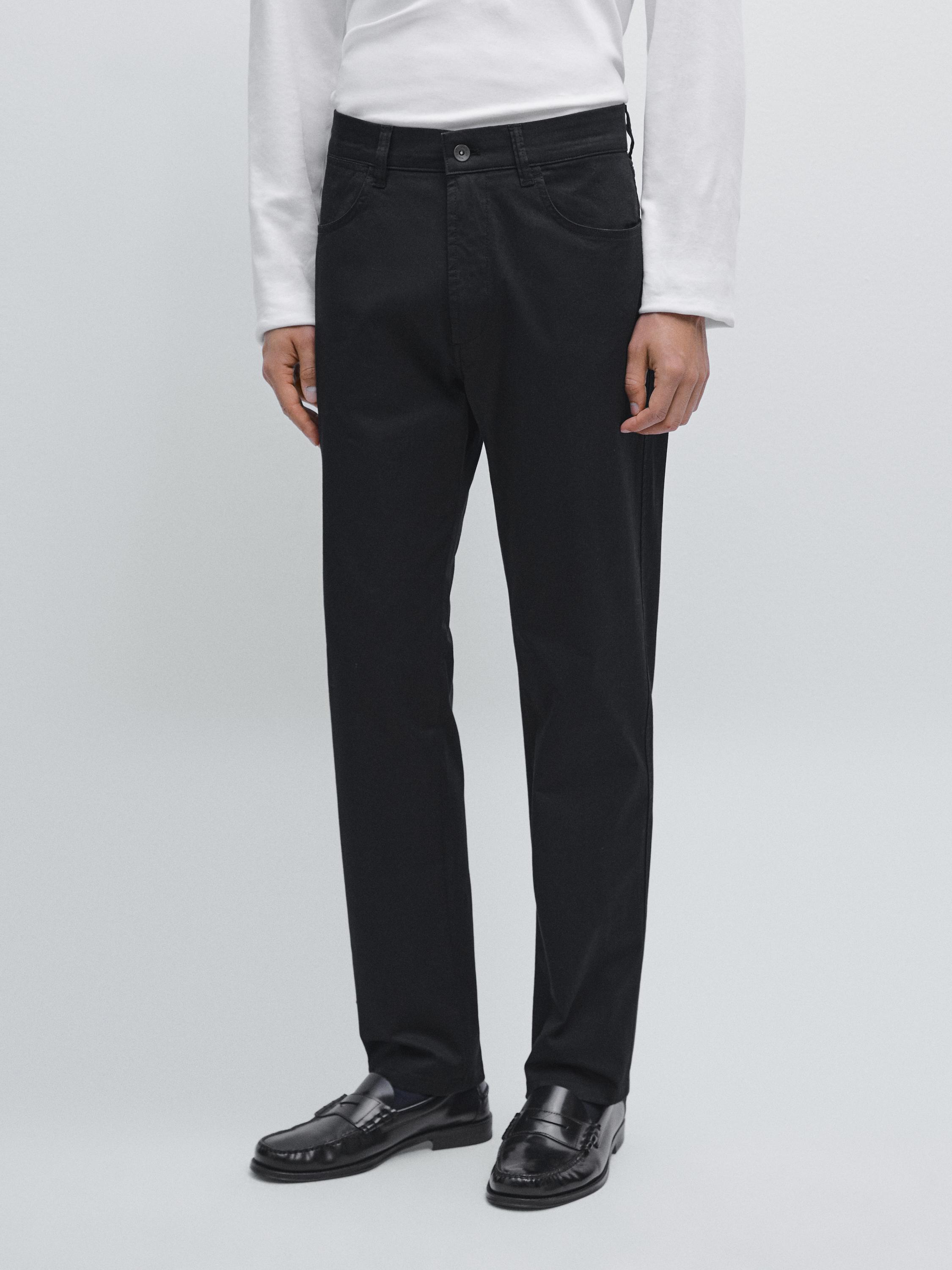 Slim-fit lightweight textured weave denim trousers