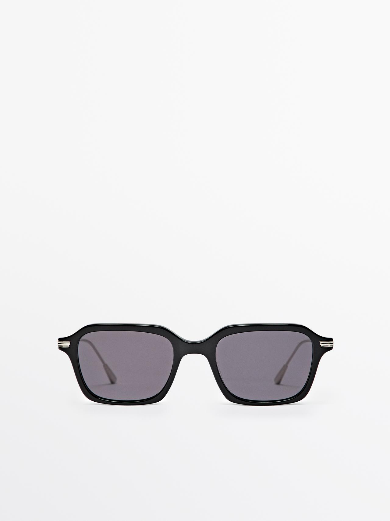 Massimo Dutti - Herre - Rektangulære Solbriller Med Metalstænger - Sort - 01