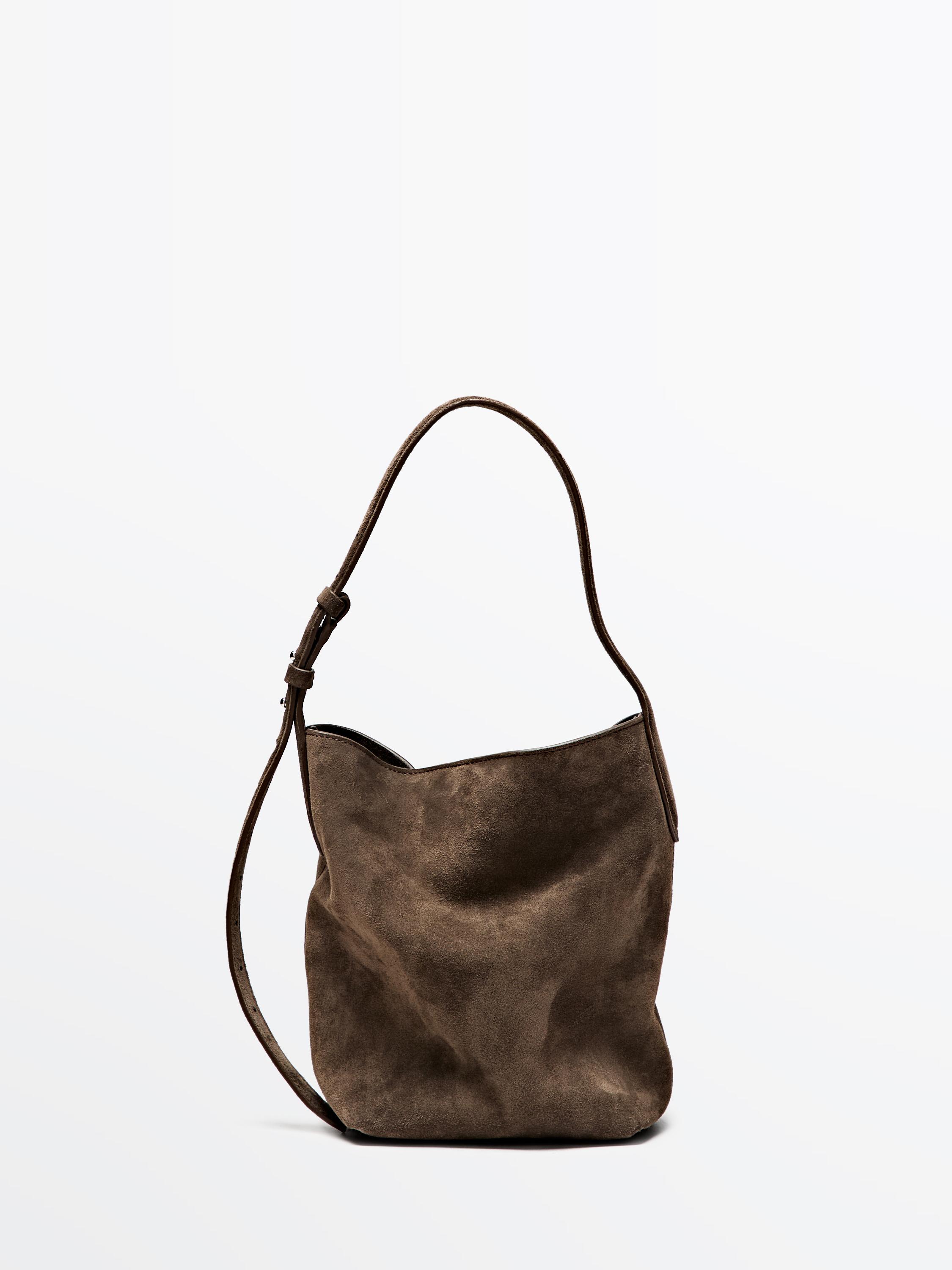 Mini kabelka v tvare vrecka brúsenej koža a klasickej kože