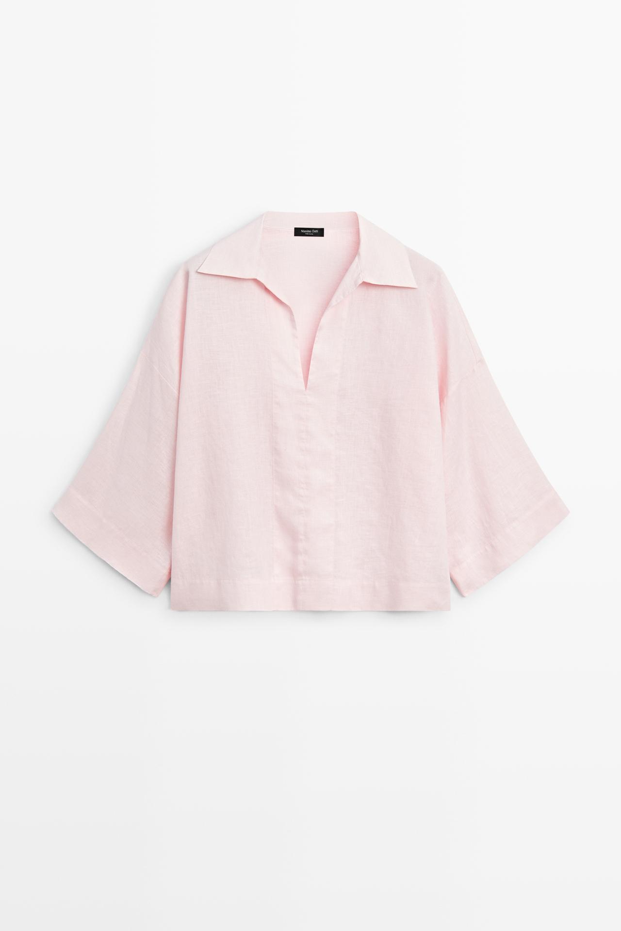 100% linen polo collar shirt — PALE PINK