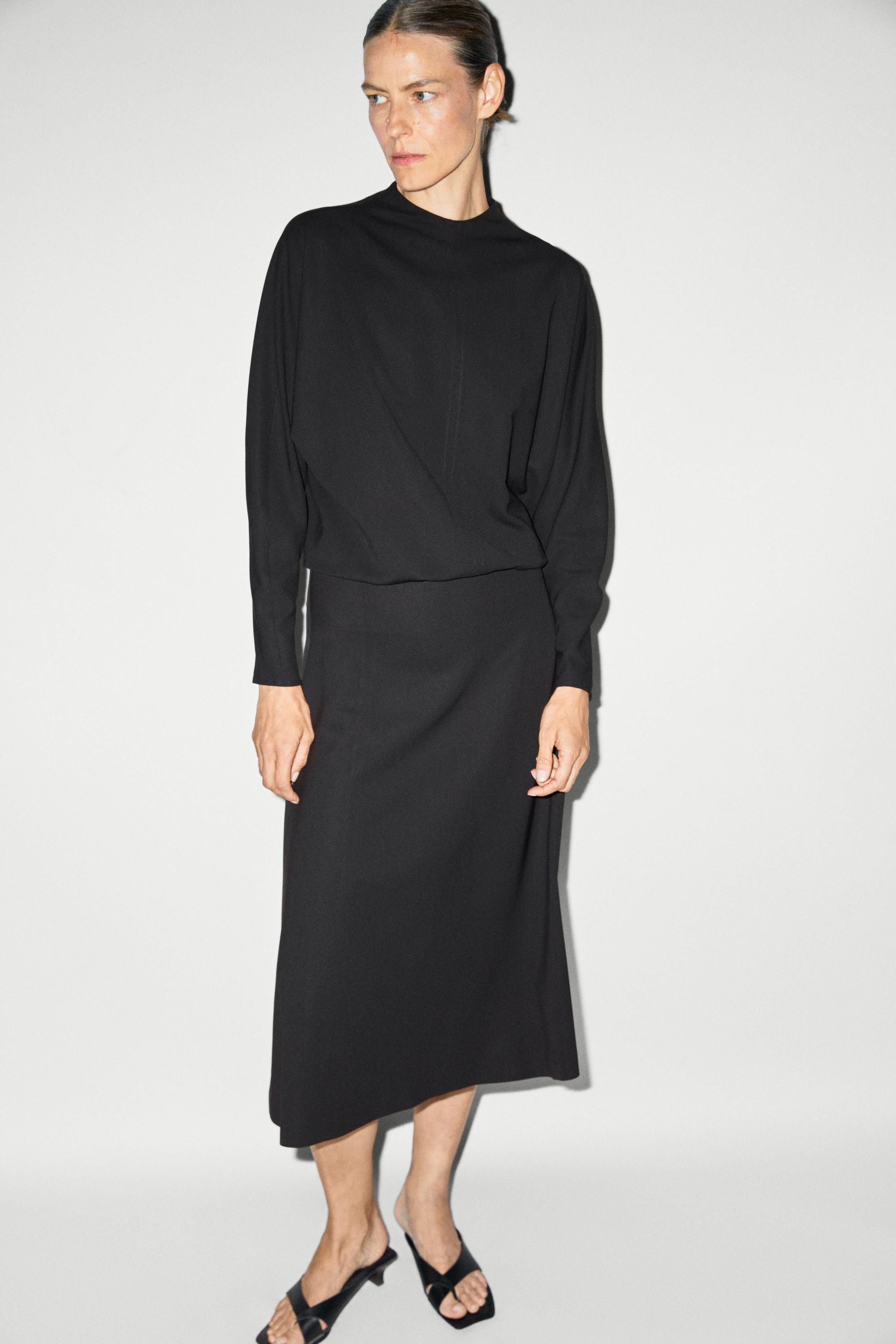 Long sleeve midi dress — BLACK