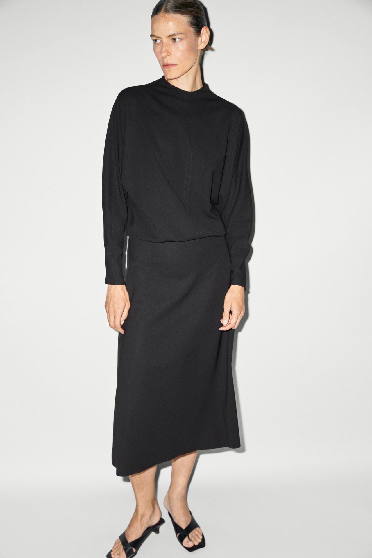 Long sleeve midi dress — BLACK