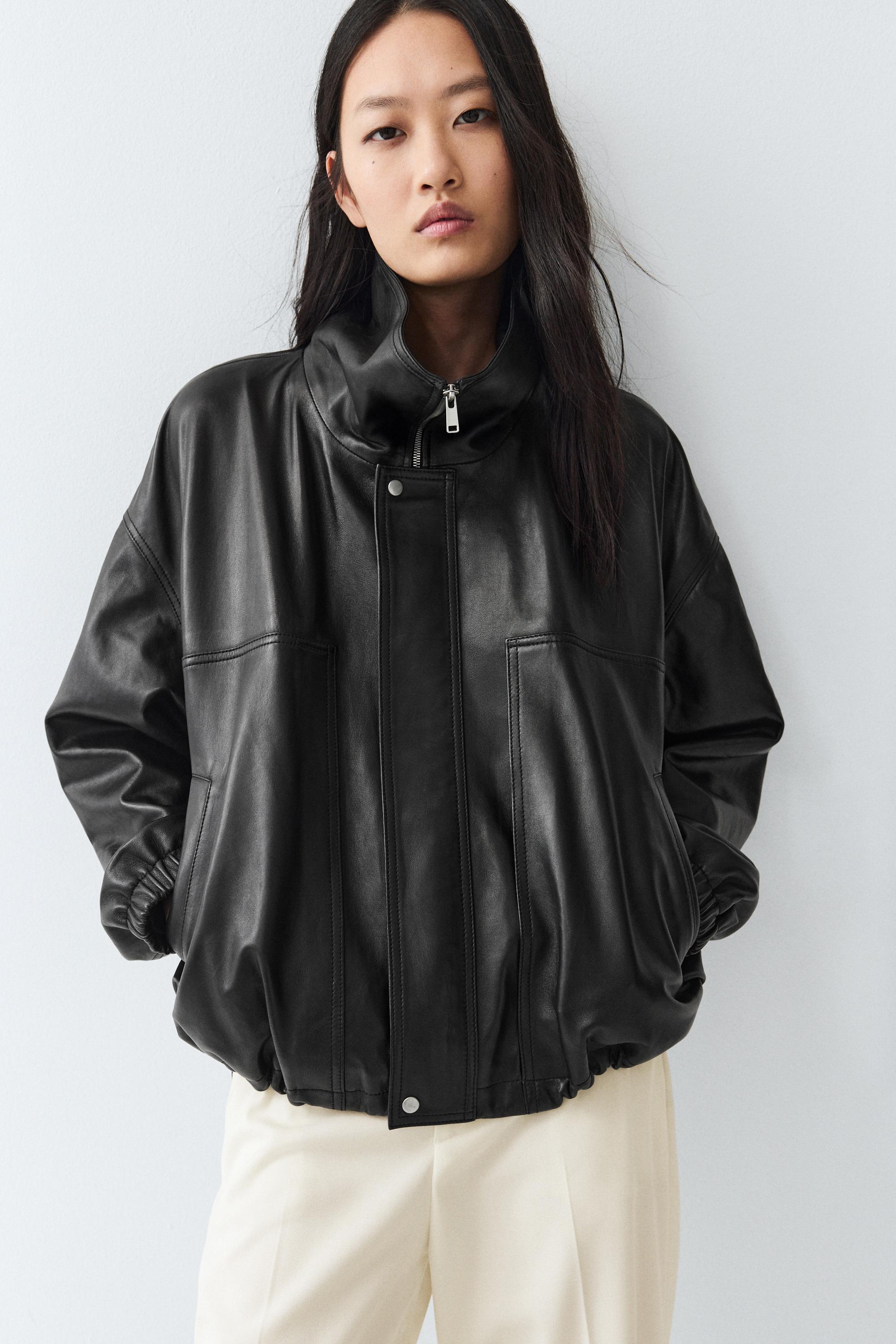 Nappa leather bomber jacket — BLACK
