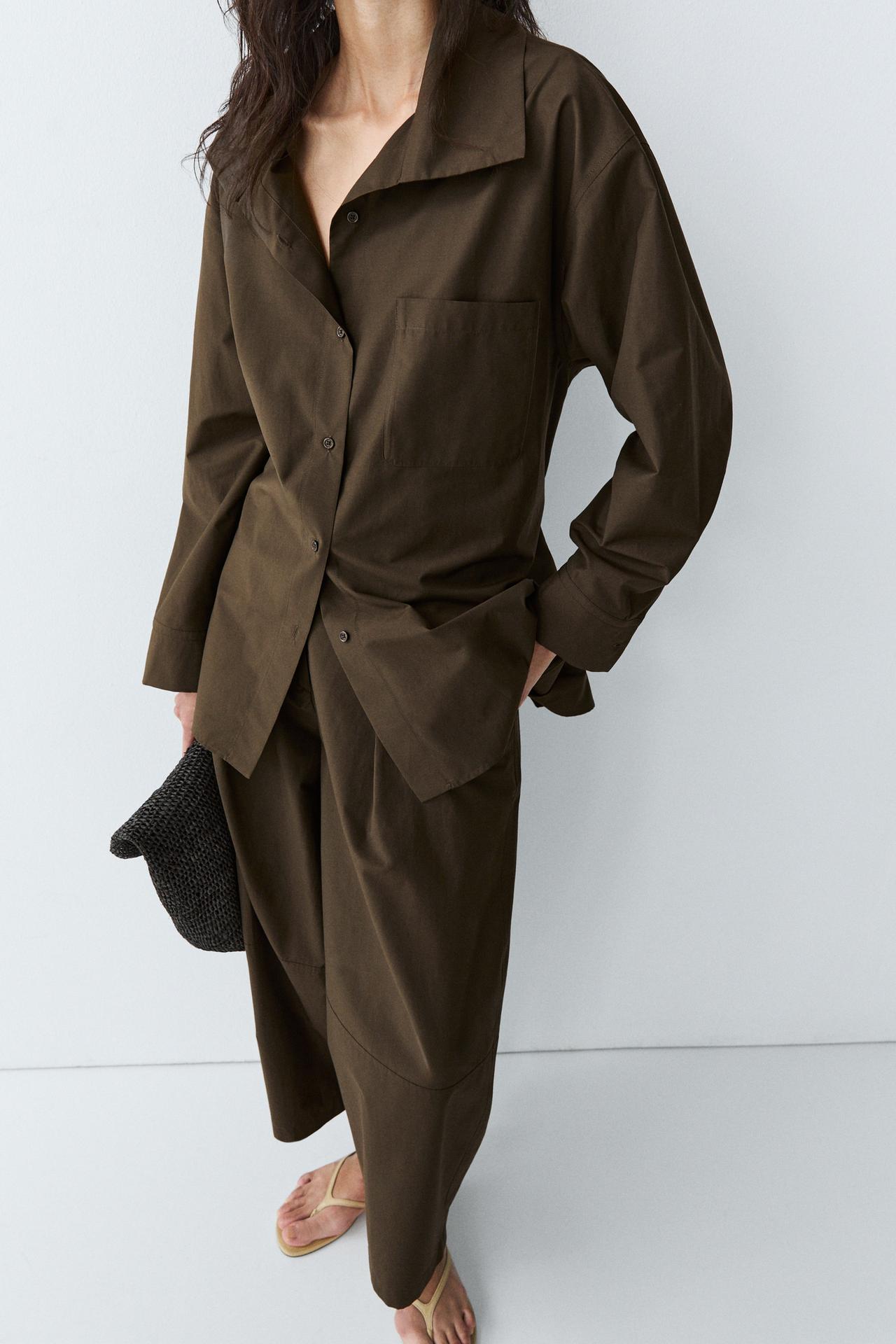 High collar overshirt with buckle detail — KHAKI