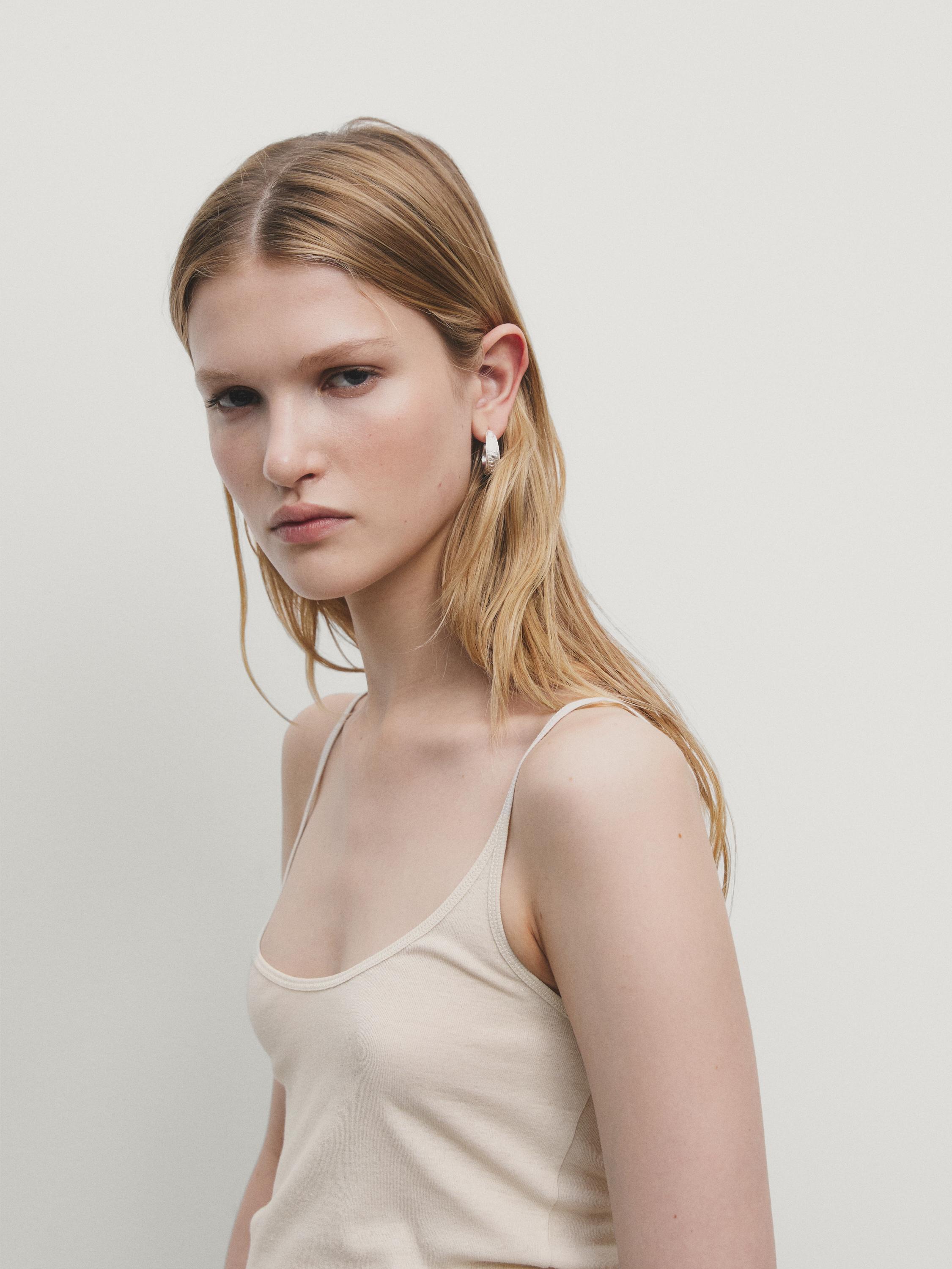 Strappy cotton top with gathered hem