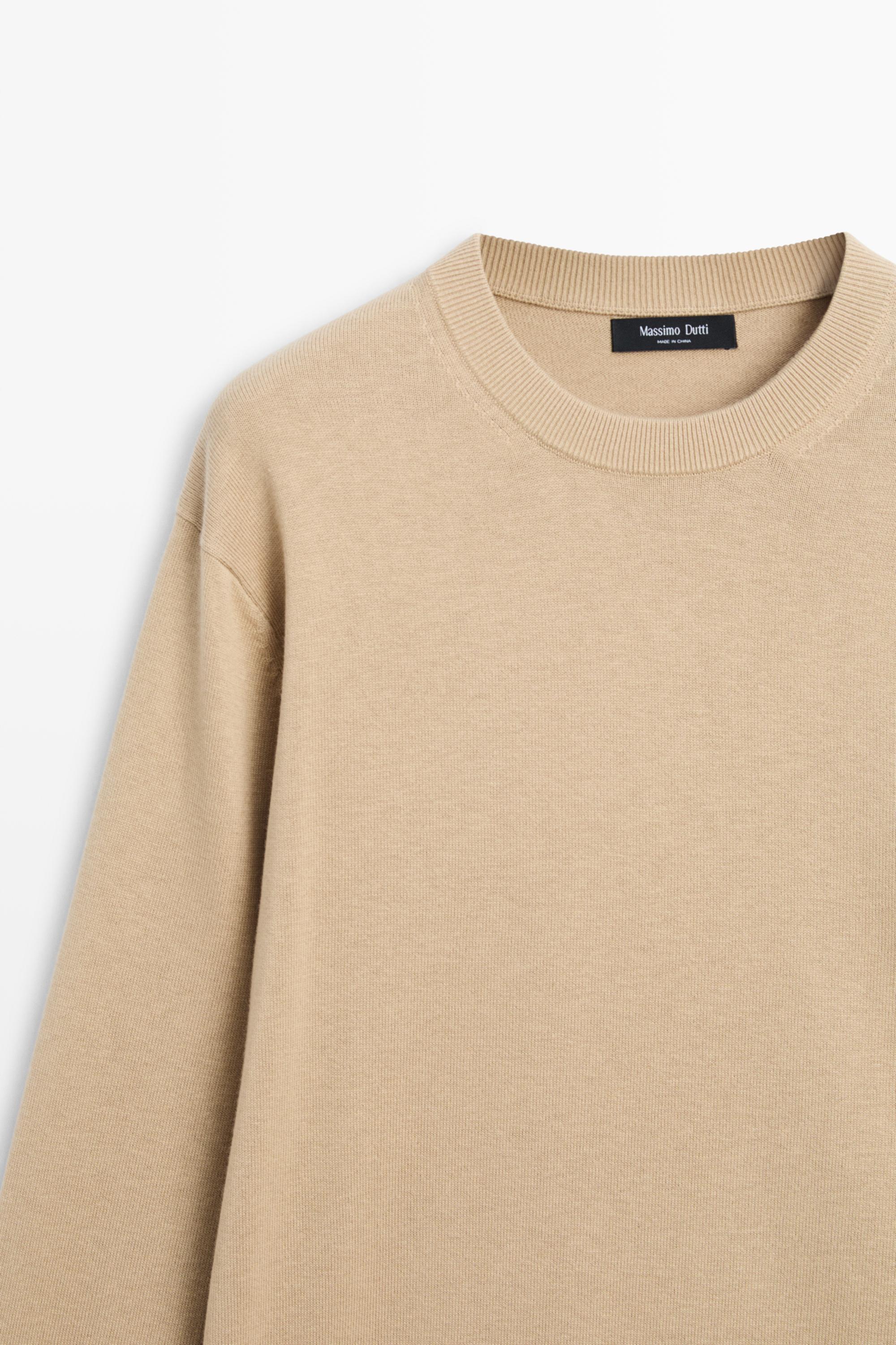 Cotton blend knit sweater — CAMEL