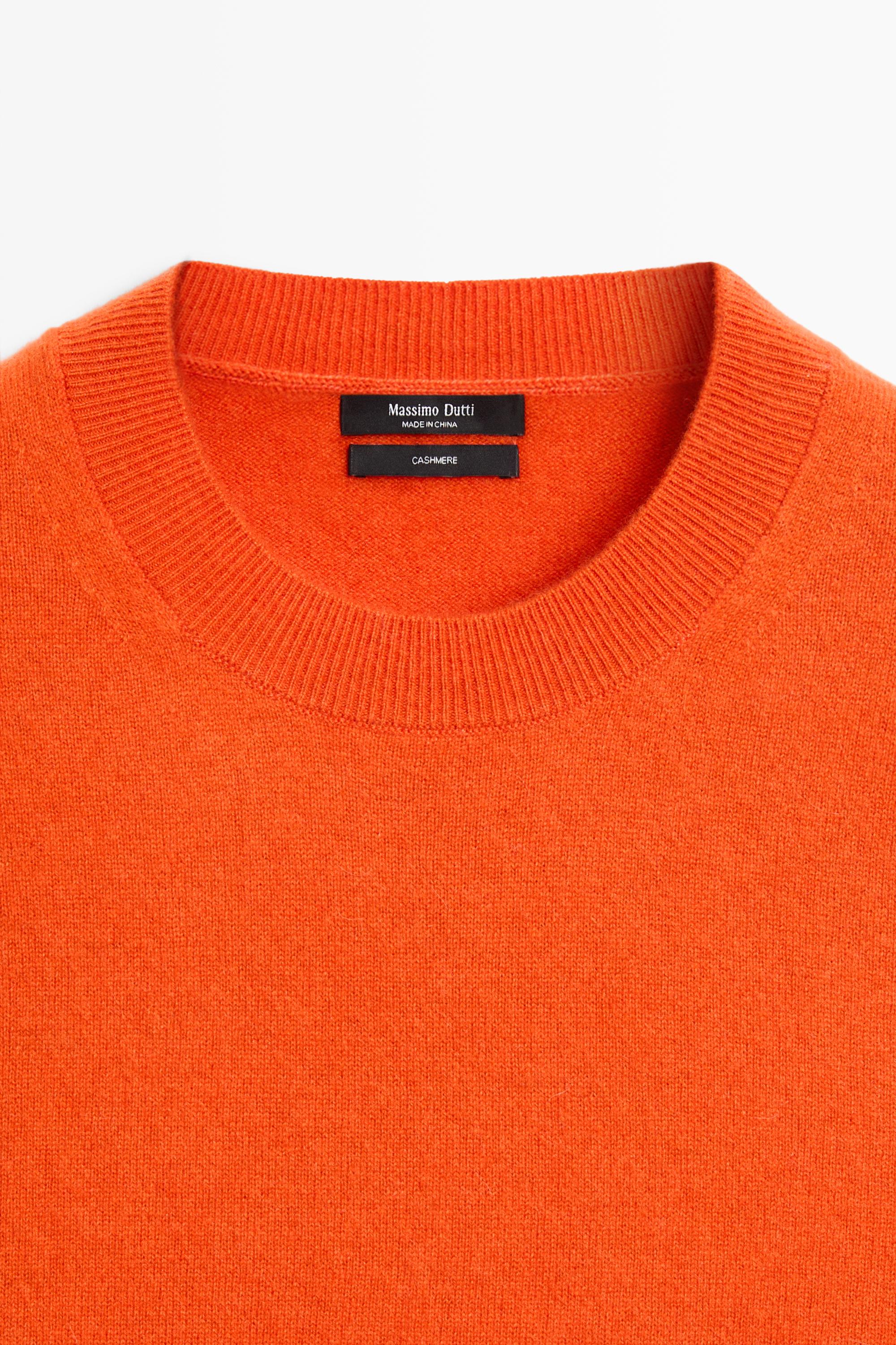100% cashmere long sleeve sweater — ORANGE