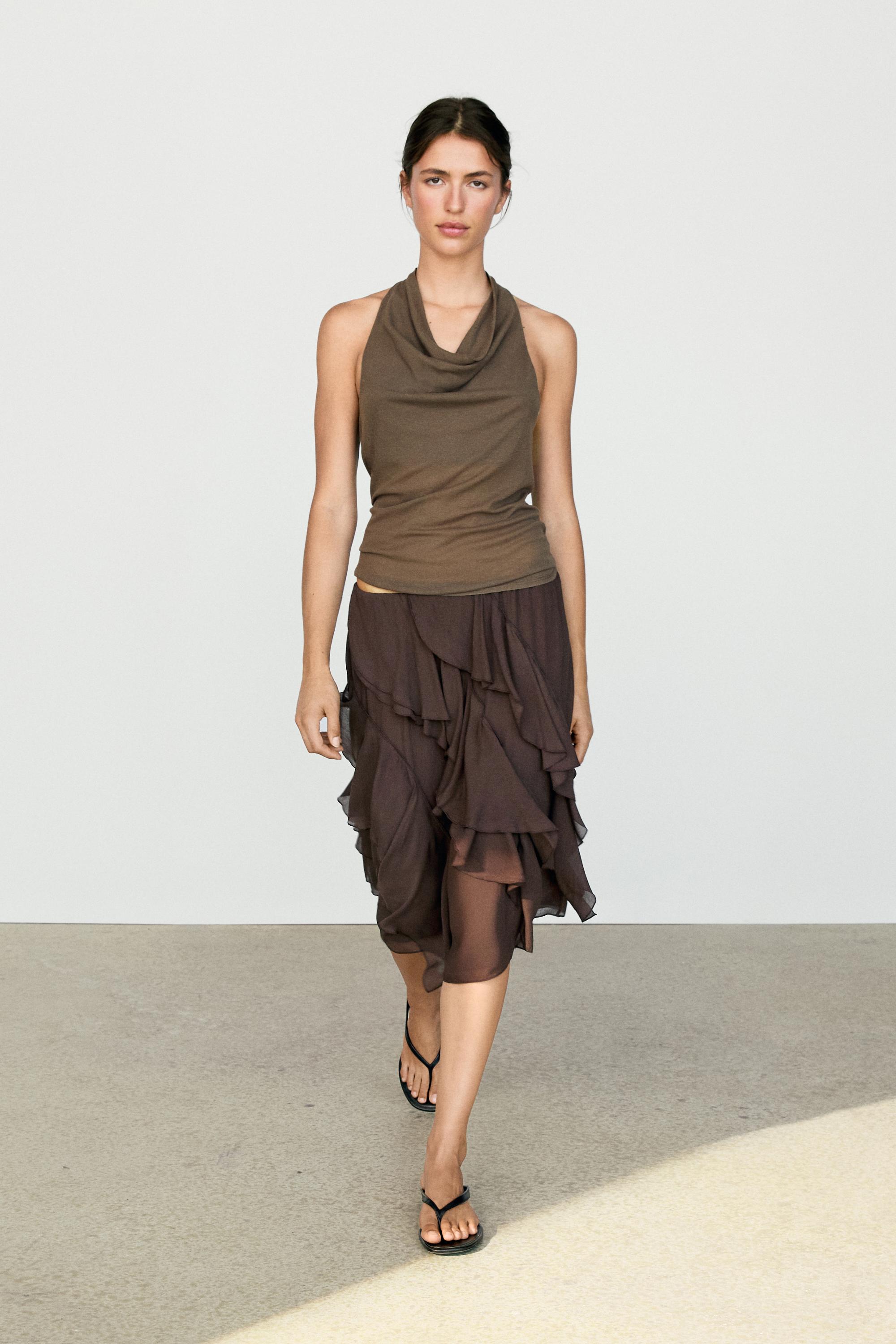 Flowing ruffled midi skirt