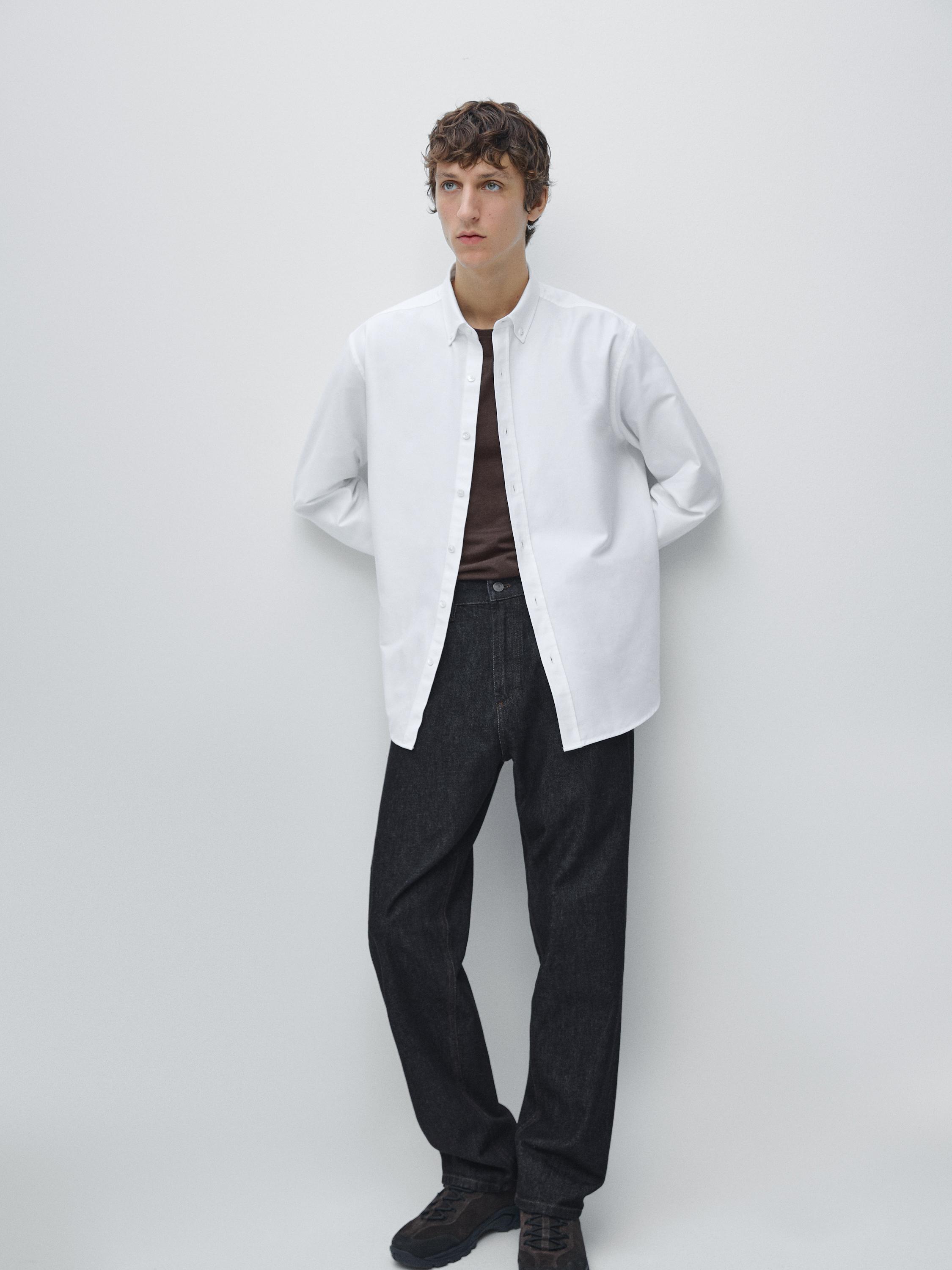100% cotton regular fit Oxford shirt — WHITE