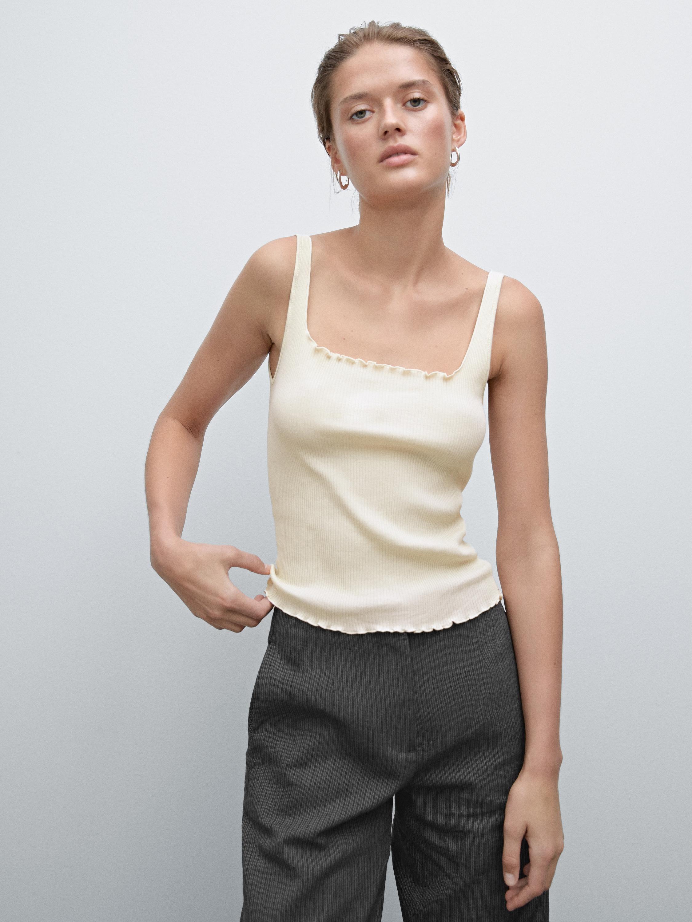 100% cotton ruffled ribbed top