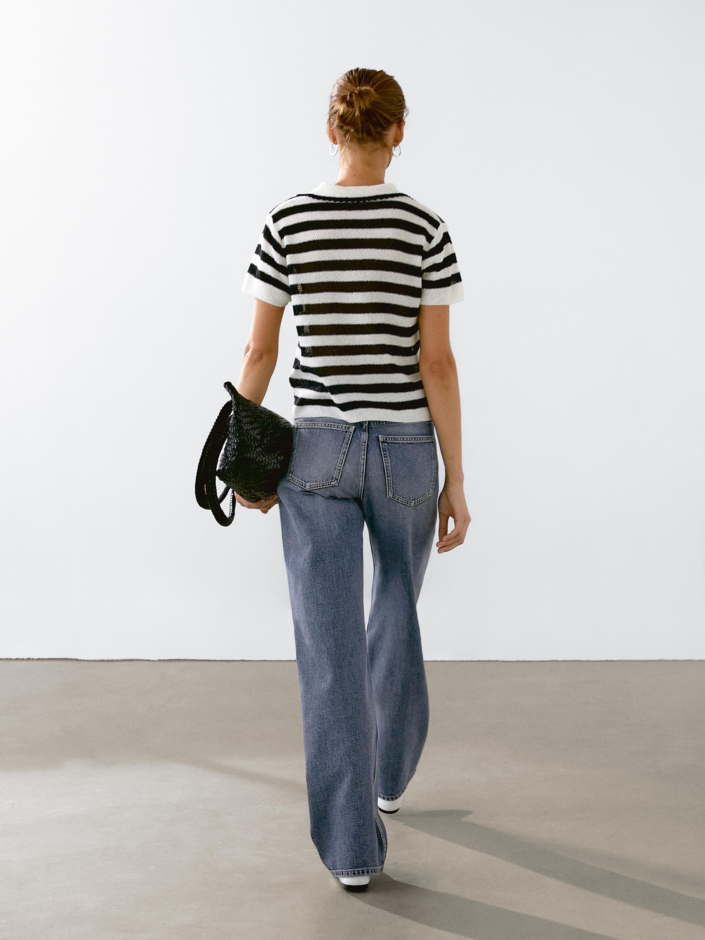 Striped cotton blend polo sweater