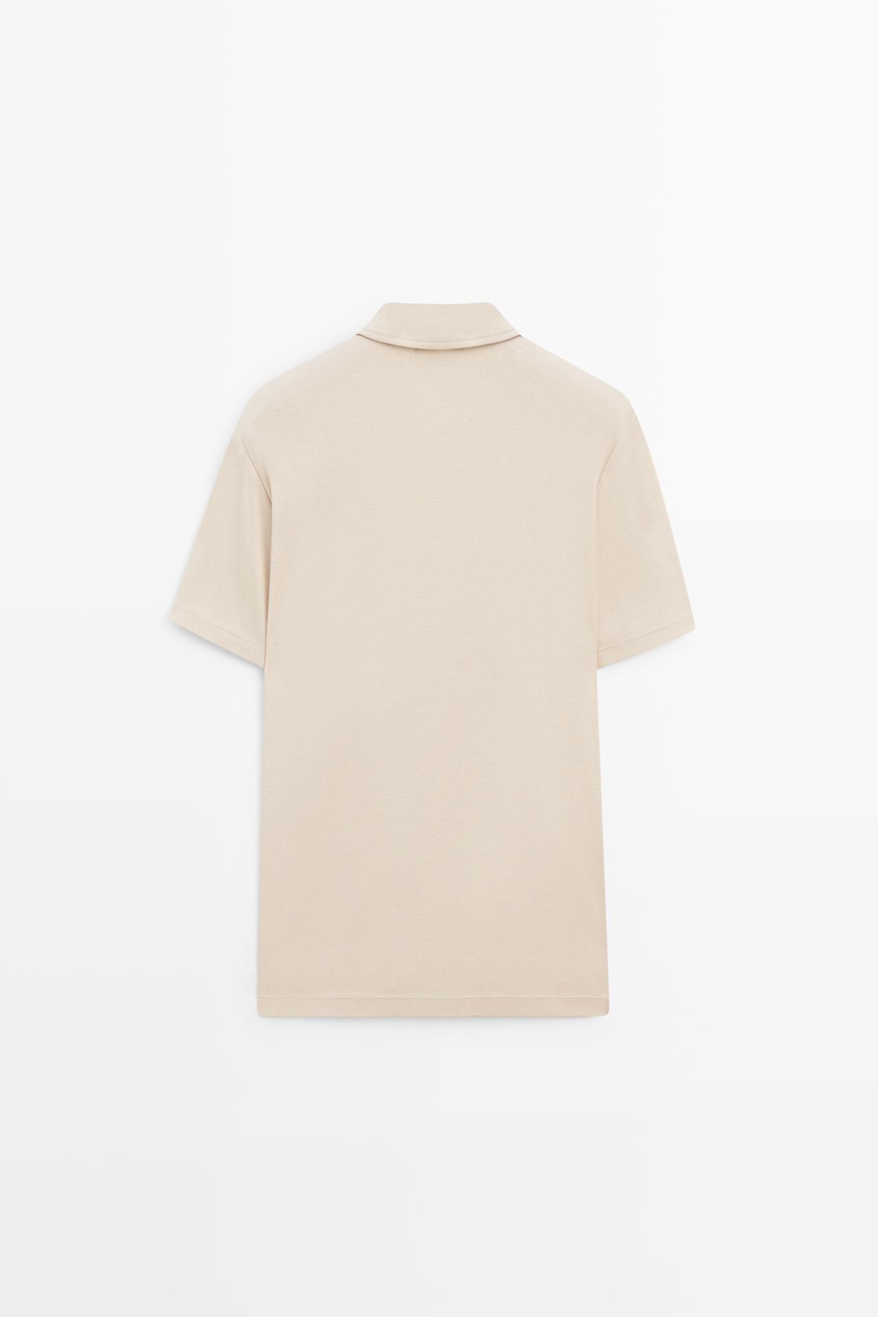 100% cotton polo shirt with placket detail — BEIGE