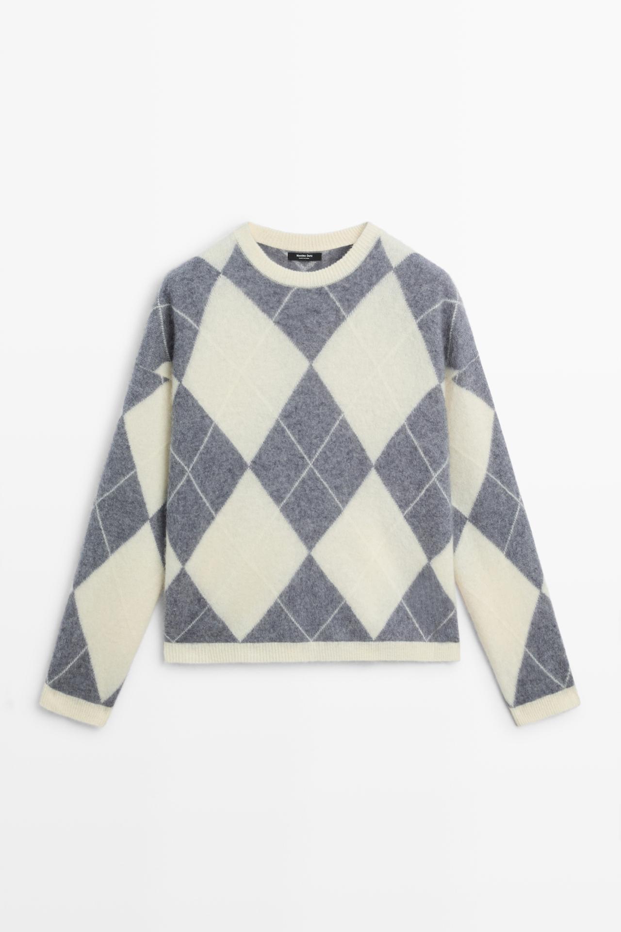 Wool blend argyle knit sweater — GREY