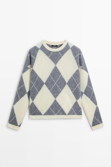Wool blend argyle knit sweater — GREY 2