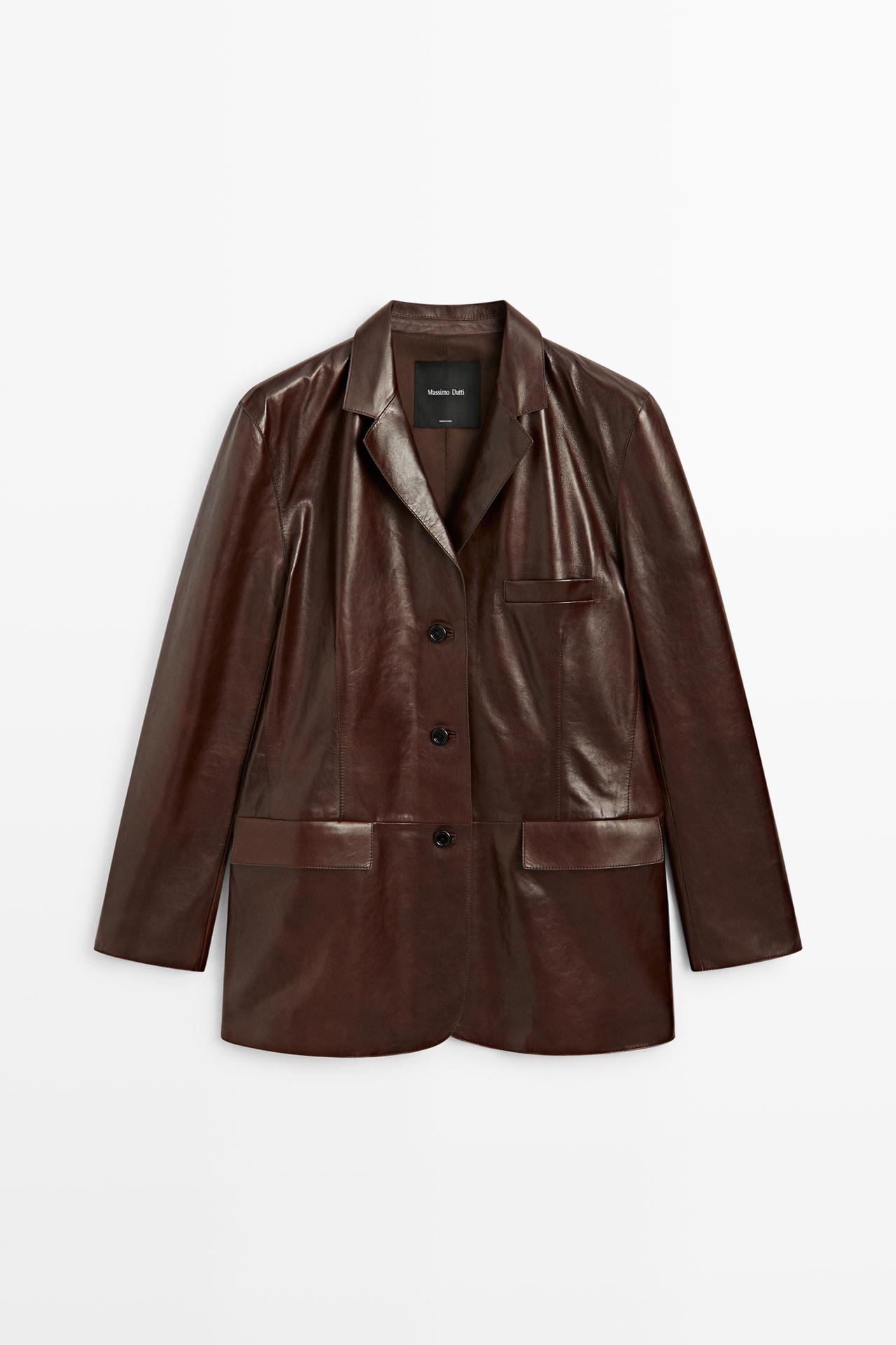 Nappa leather blazer with pocket detail — BROWN