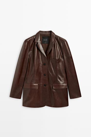 Nappa leather blazer with pocket detail — BROWN 2