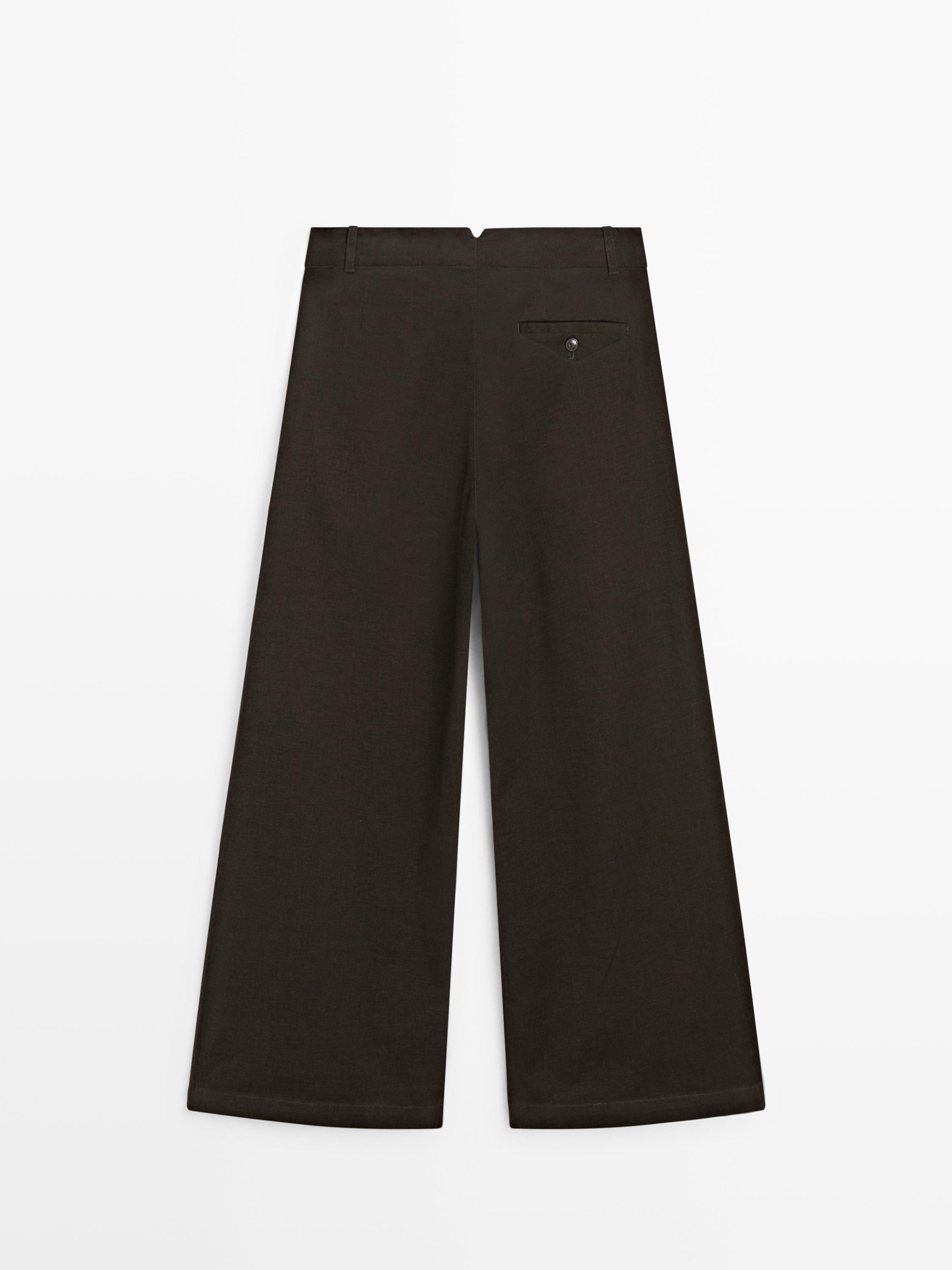 Wide-leg trousers with darts — CAMEL