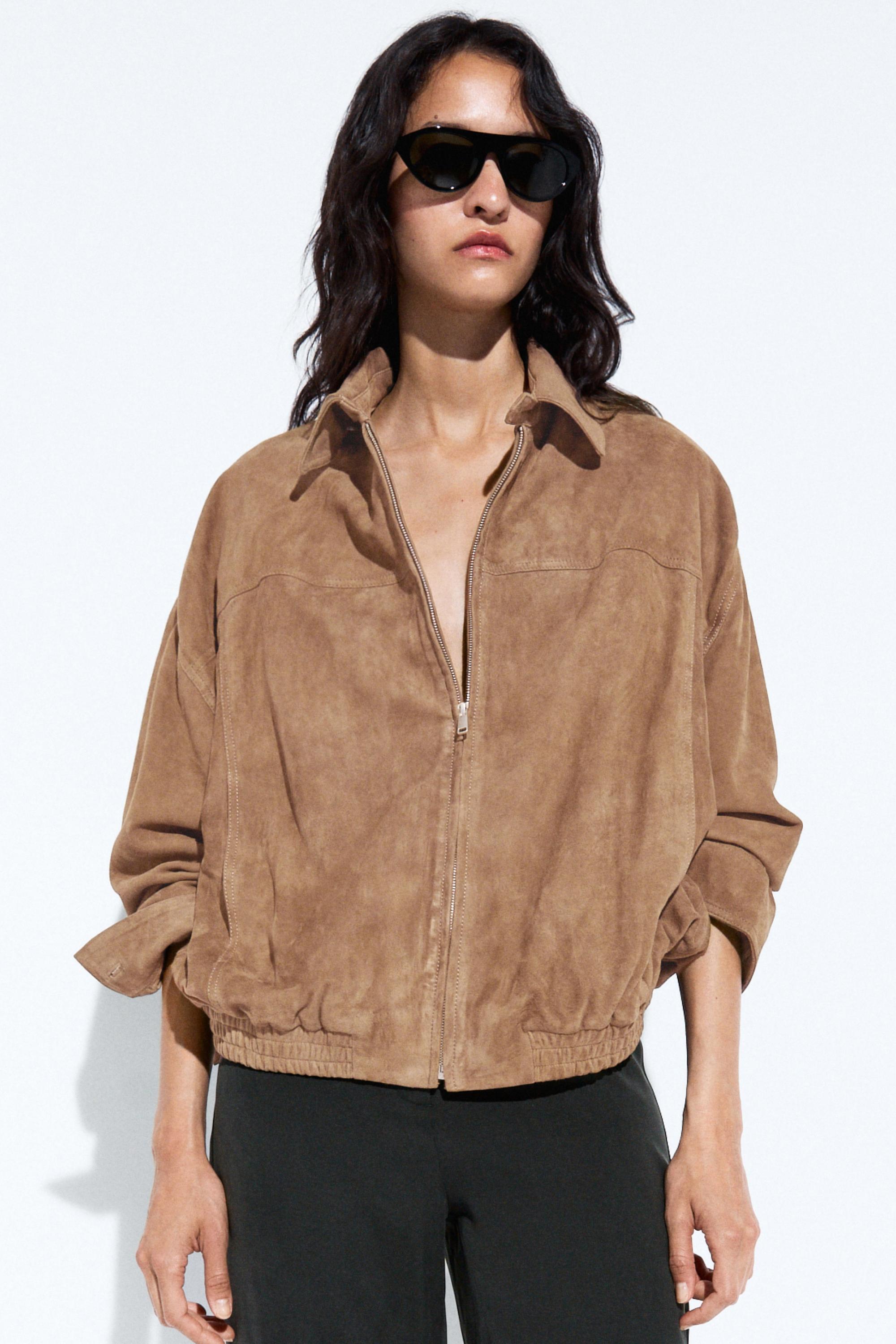 Suede bomber jacket — TAUPE GREY
