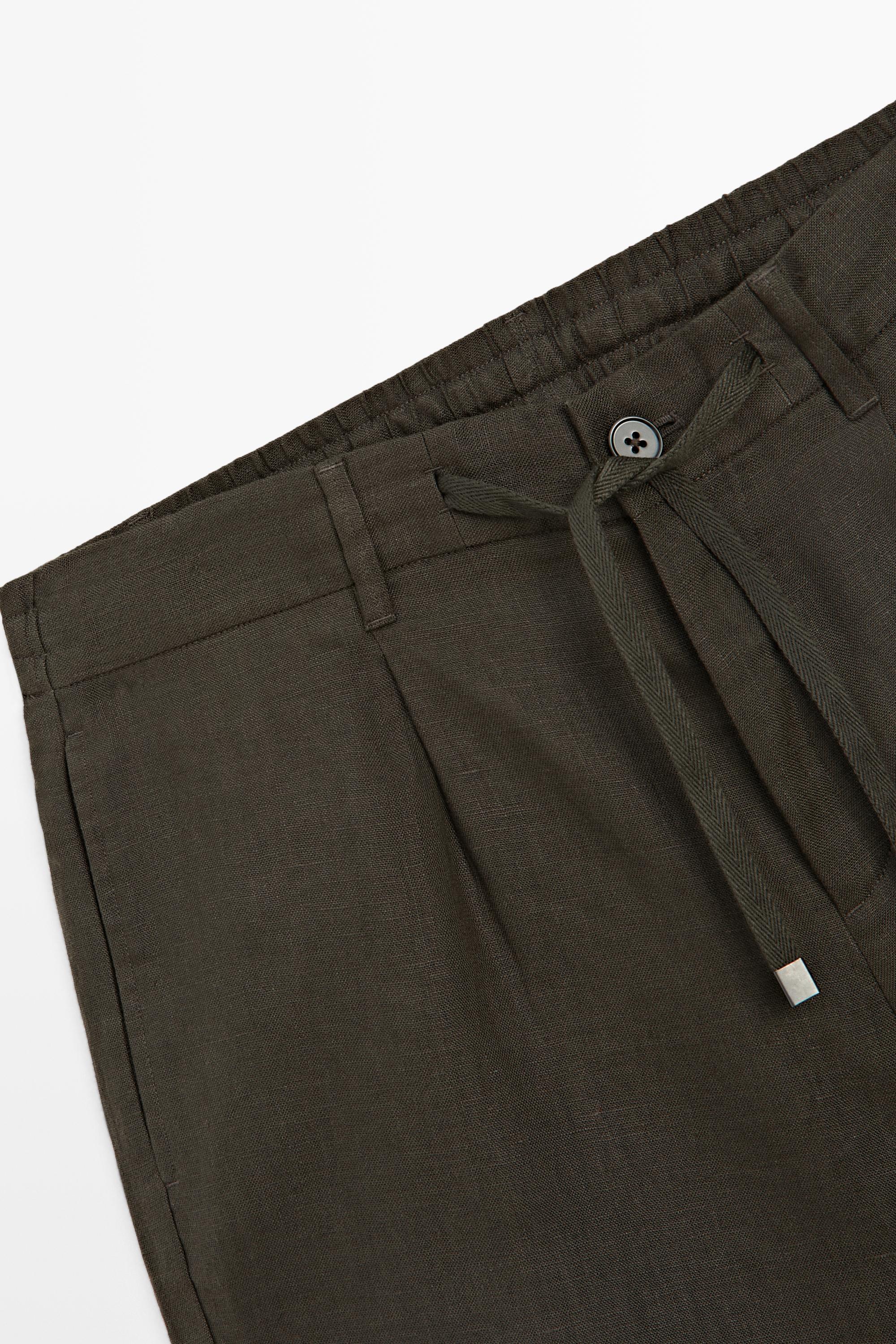 Linen co-ord elastic waist Bermuda shorts — DARK GREEN