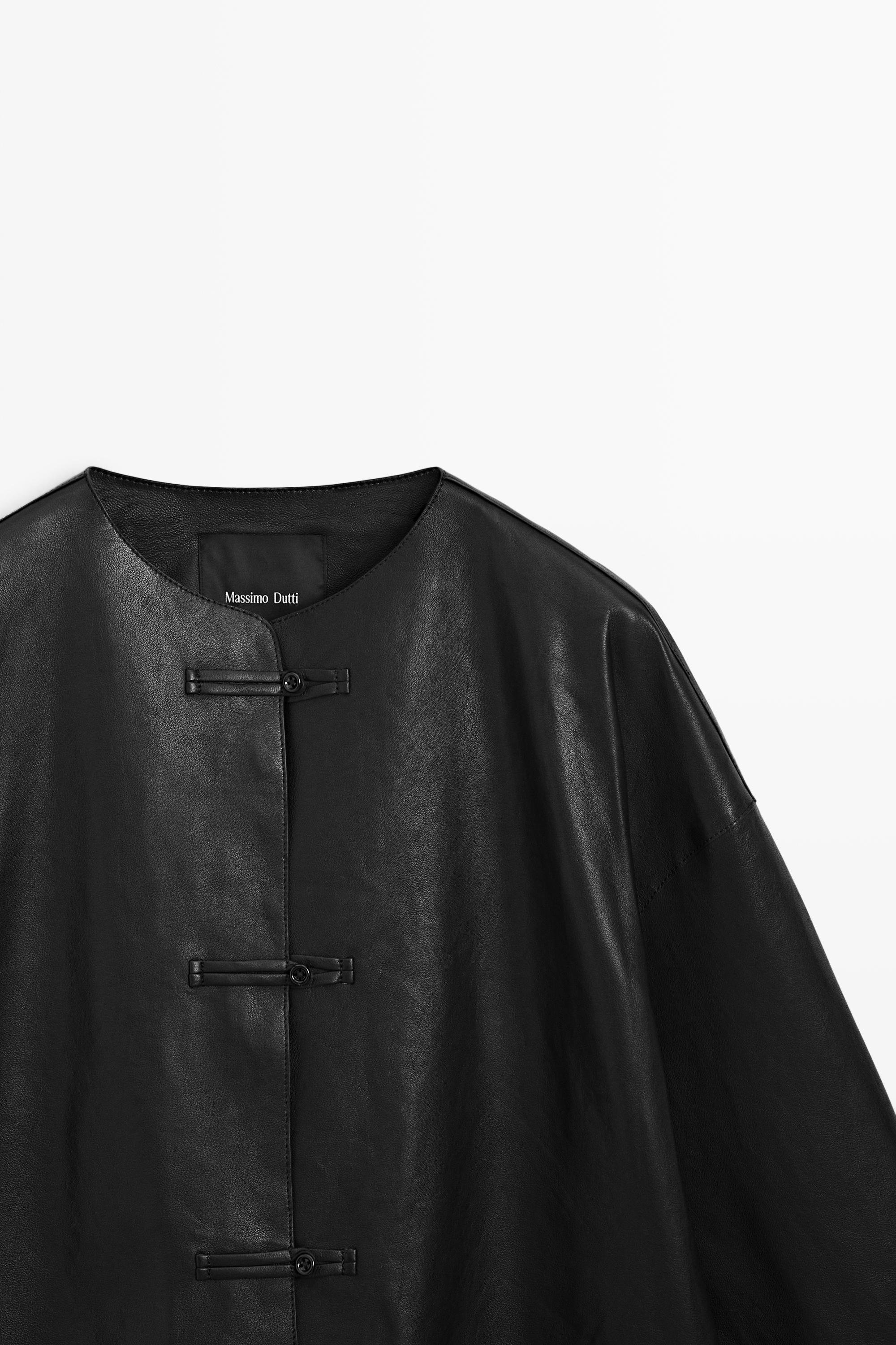 Leather jacket with toggle detail — BLACK