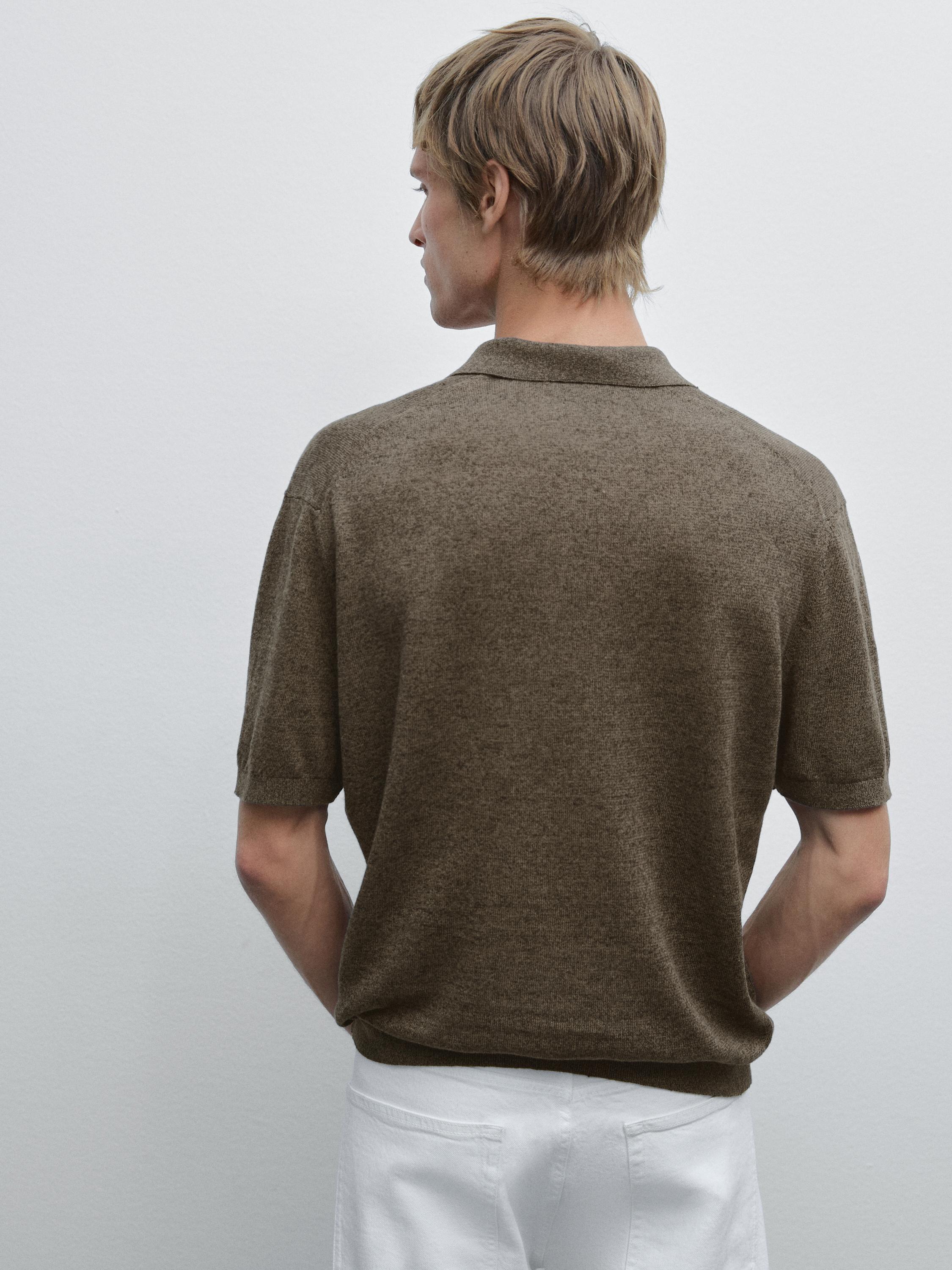 Linen blend knit polo shirt