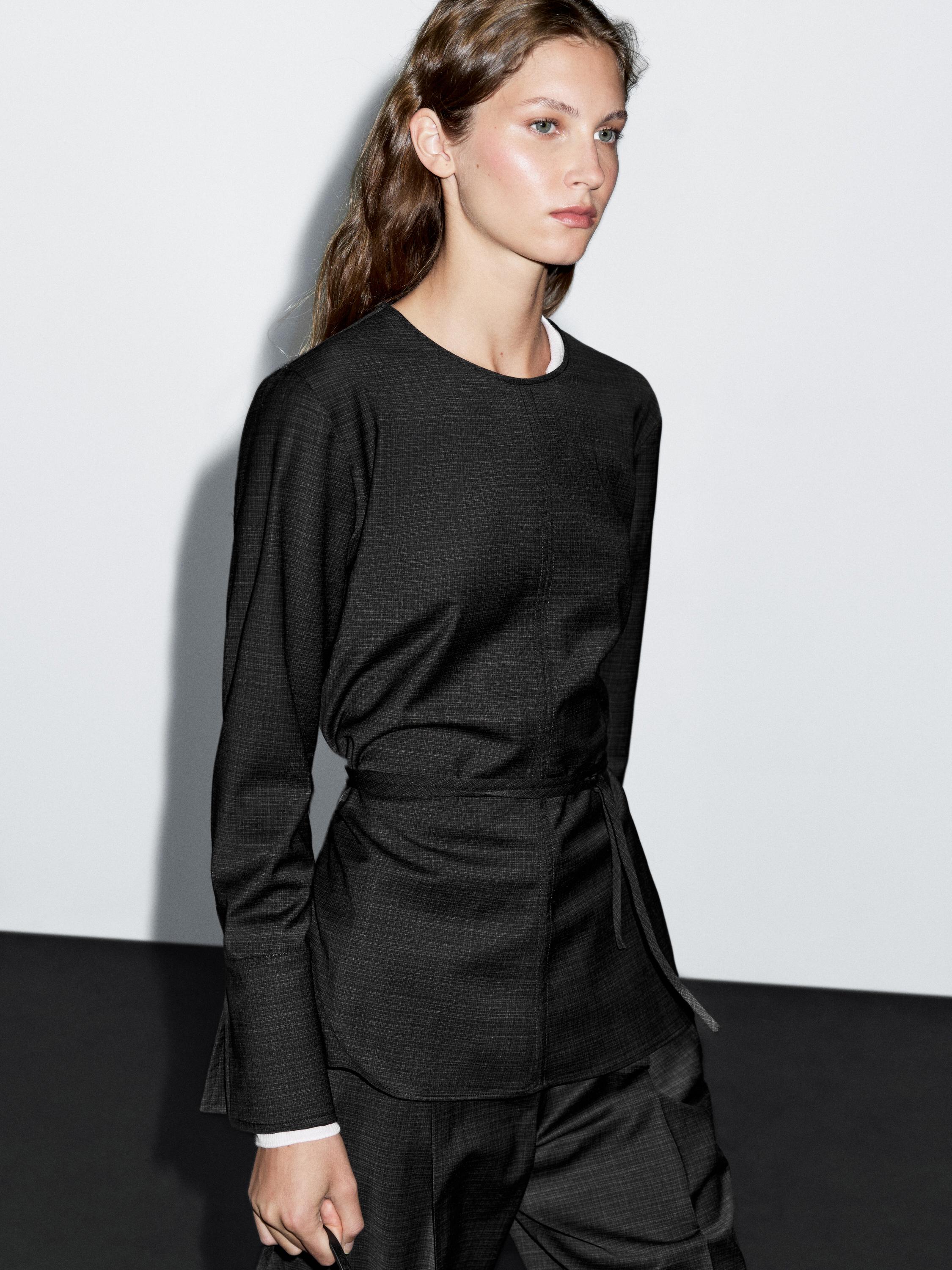 Wool blend blouse with belt