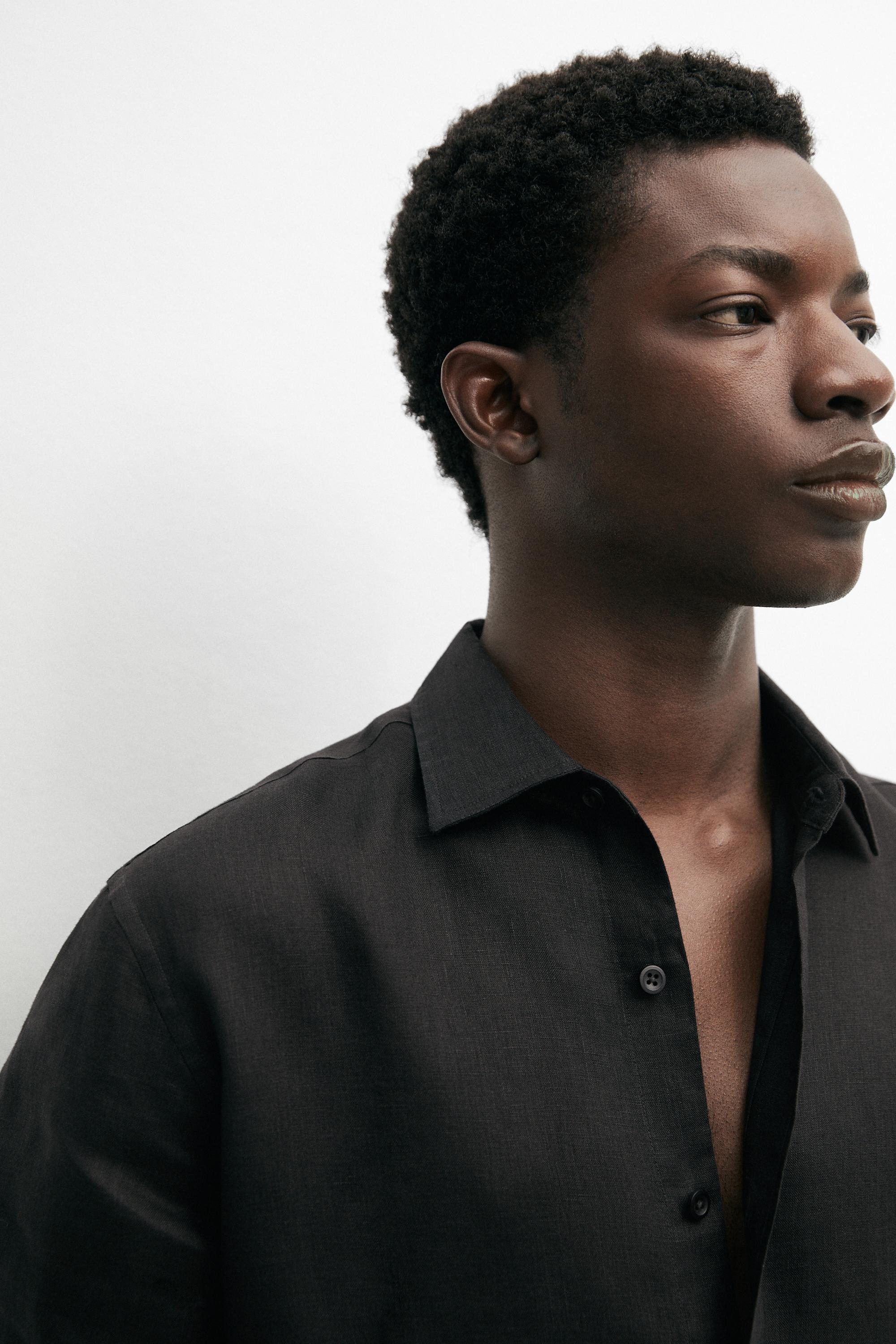 100% linen slim fit shirt — BLACK