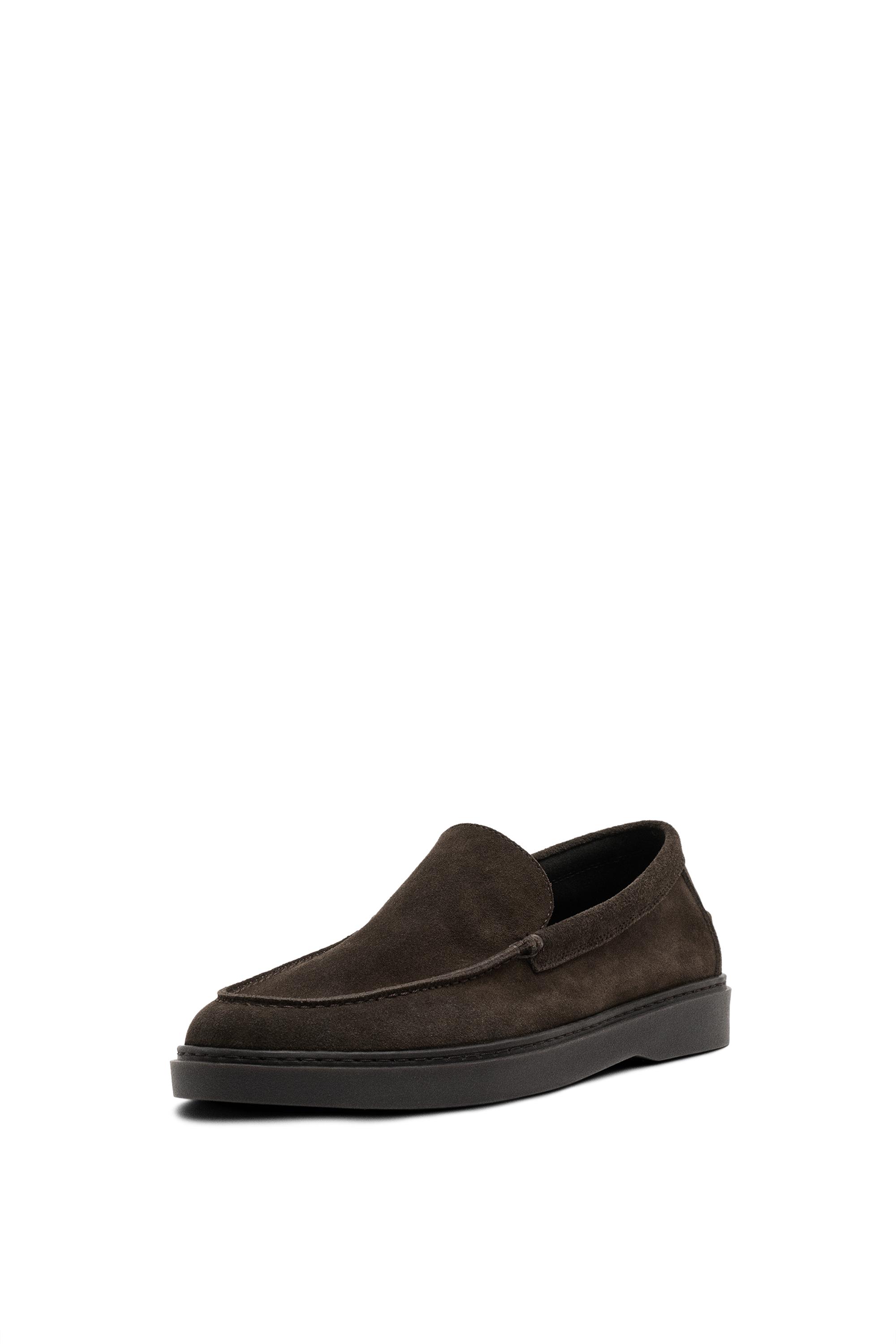 Split suede leather loafer — BROWN