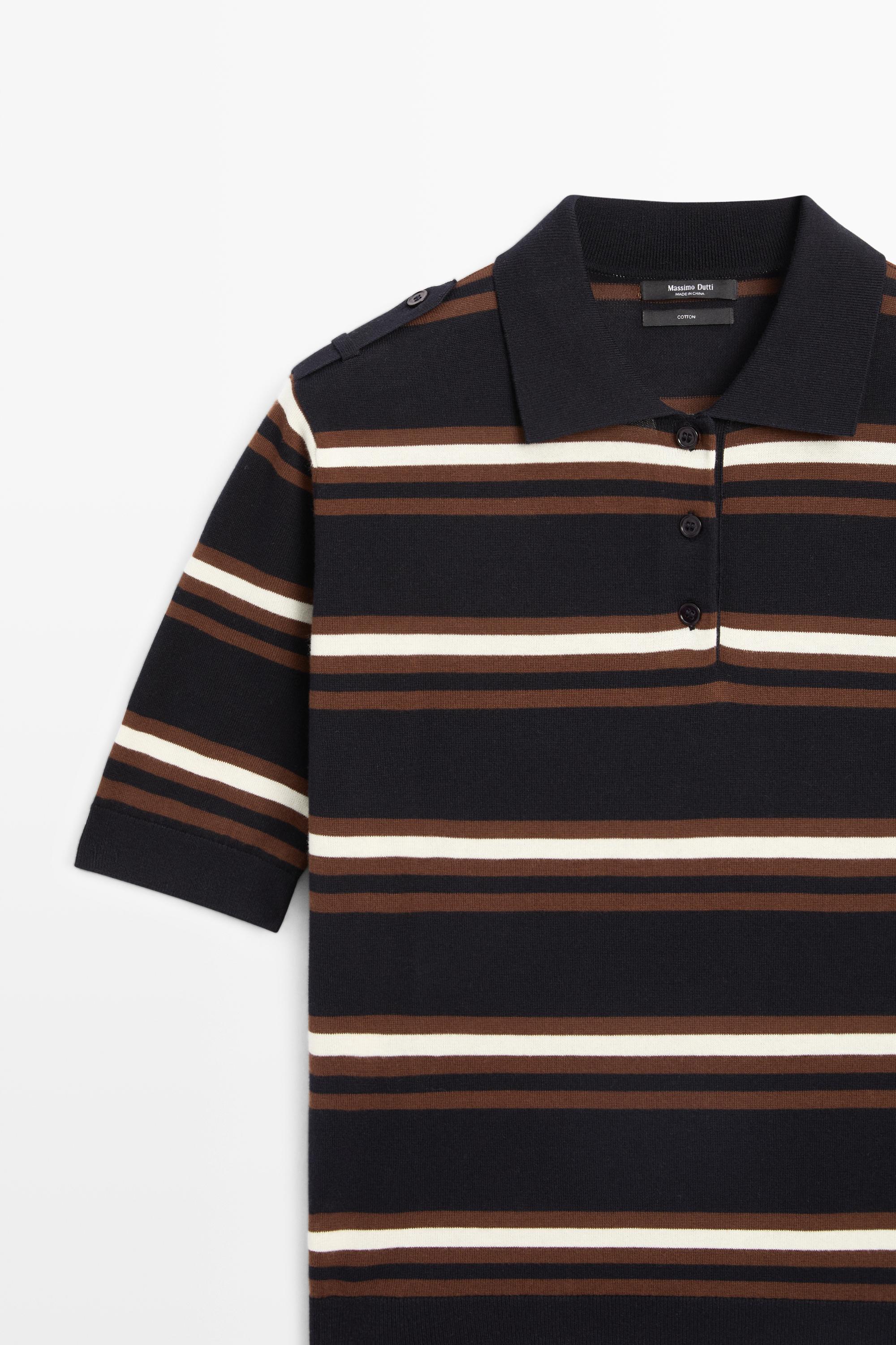100% Cotton Striped Knit Polo — NAVY BLUE
