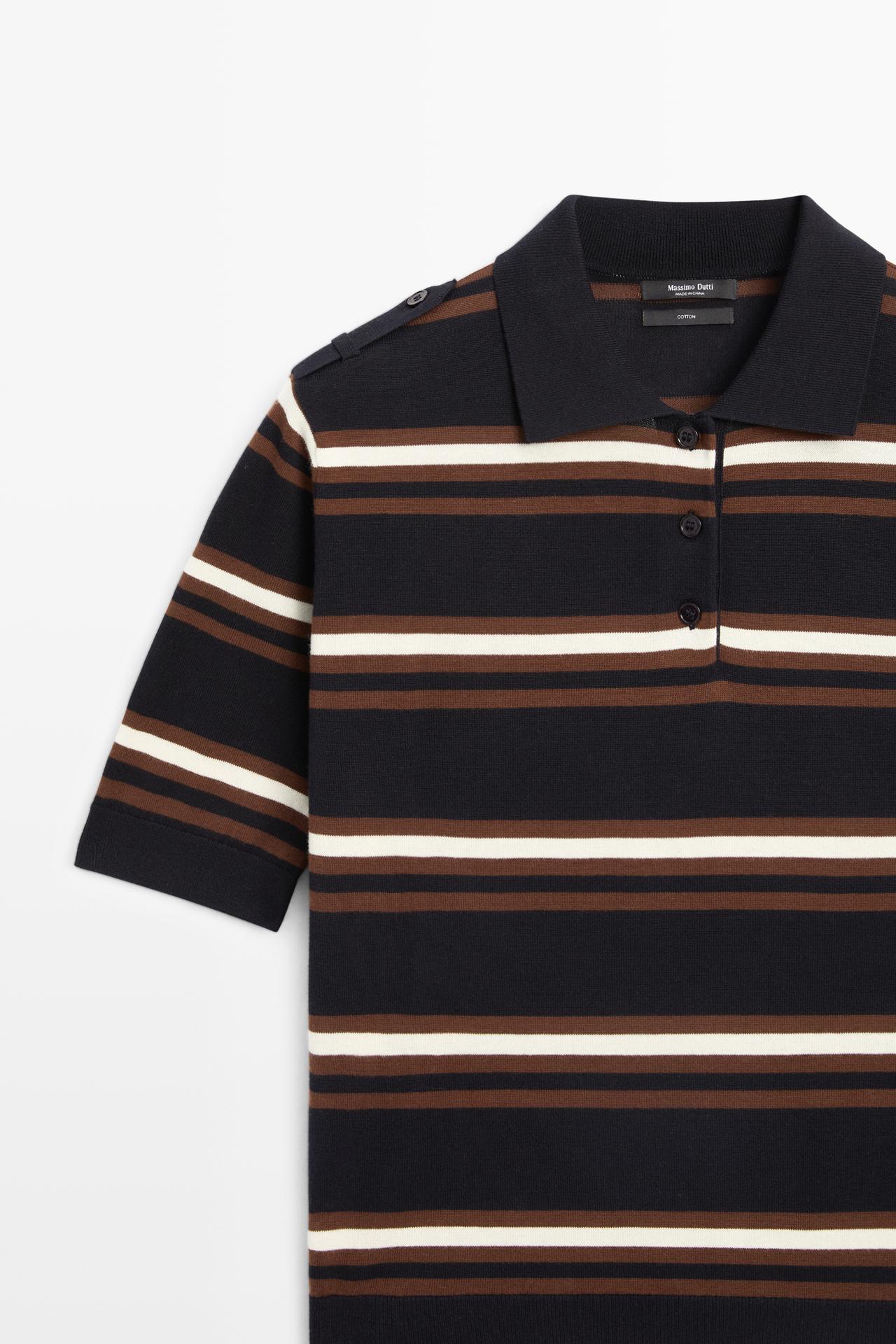 100% Cotton Striped Knit Polo — NAVY BLUE