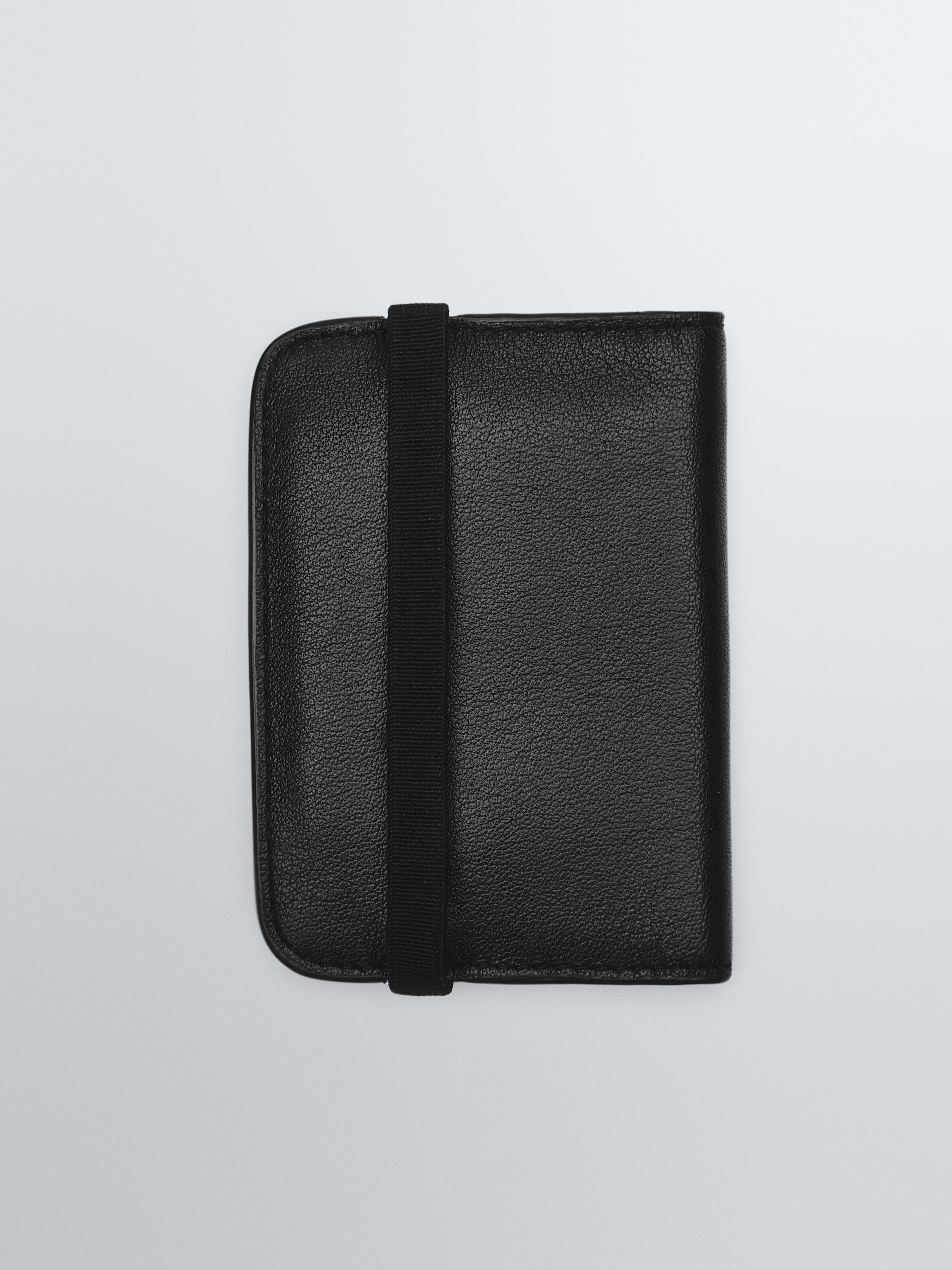 Nappa leather card holder with flap — BLACK