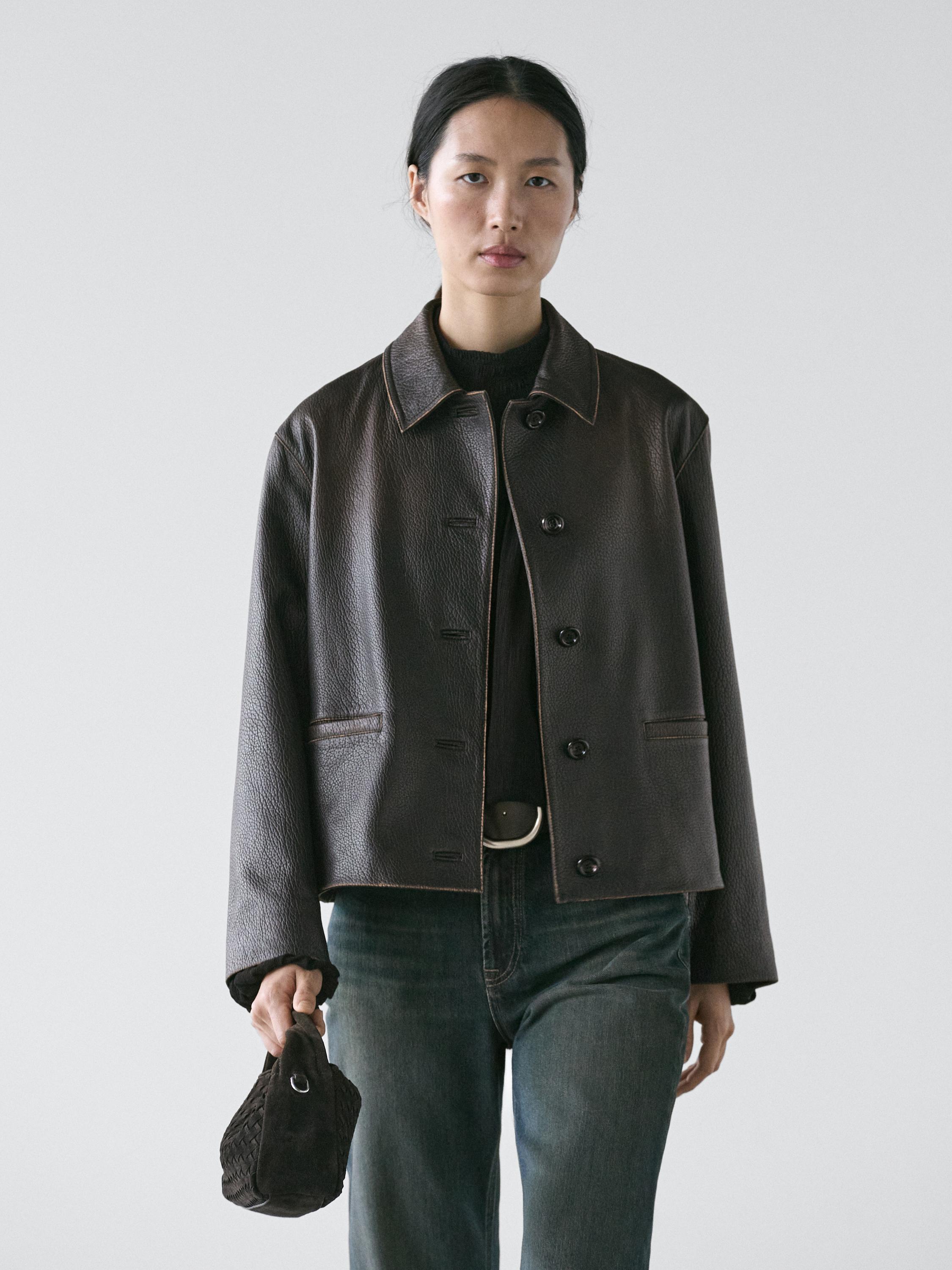 Short nappa leather jacket